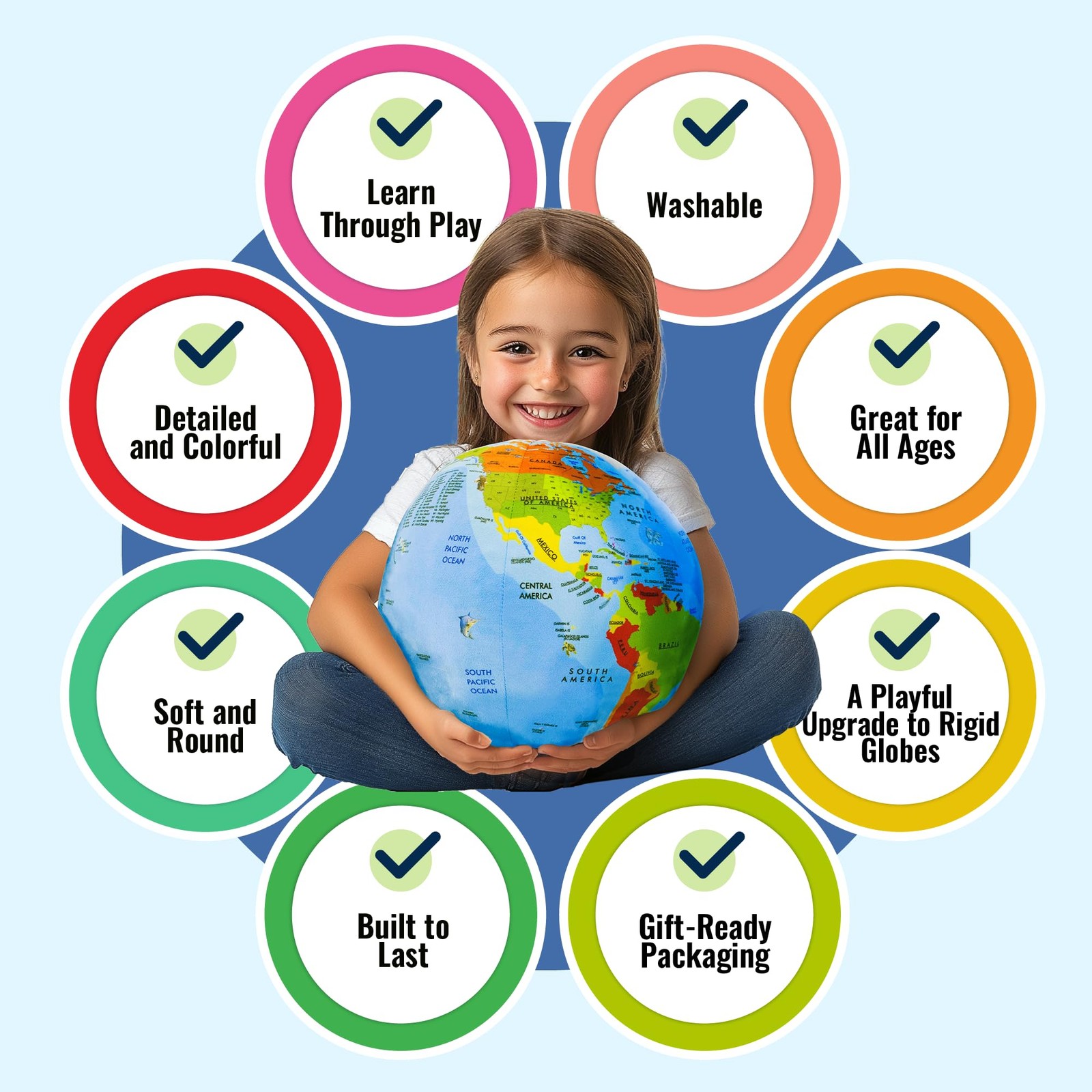 OneZa 12” Soft World Globe for Kids | Fun & Educational, Playfully Colored wi...
