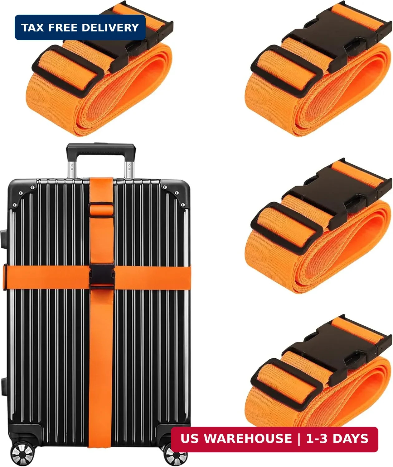 Luggage Straps for Suitcases TSA Approved Travel Belt 4 Pack by Chelmon(Orange)