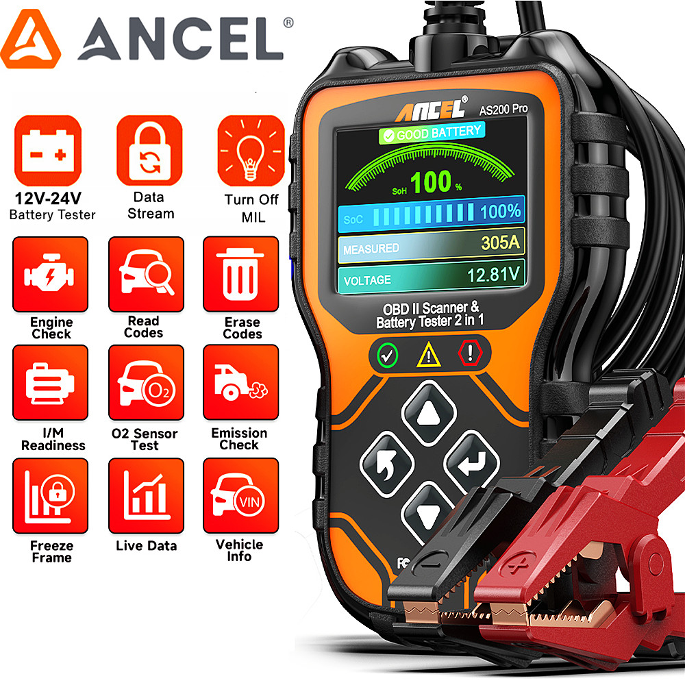 ANCEL AS200 Pro OBD2 Scanner Check Engine Code Reader Scan Tool 24V Battery Test