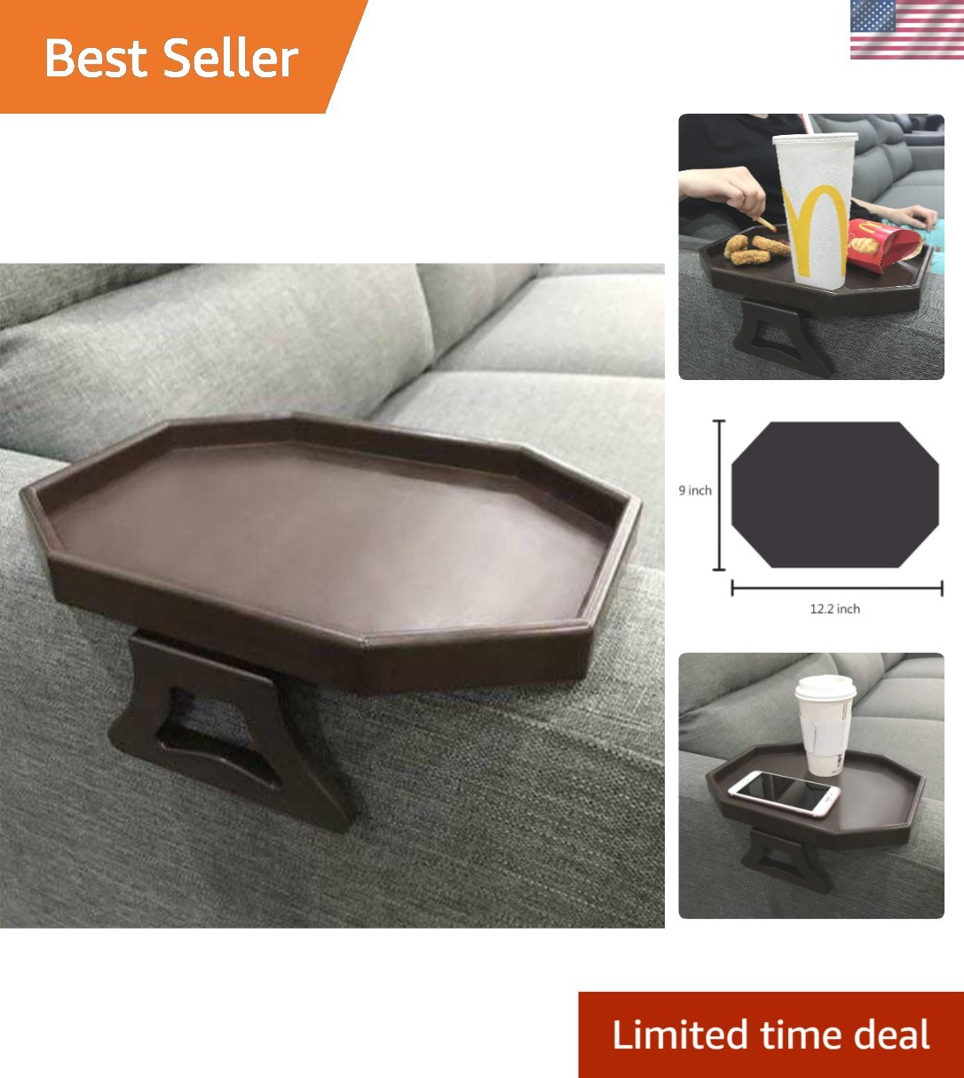 Modern Clip-On Sofa Tray Table for Snacks & Drinks - Perfect for Small Spaces