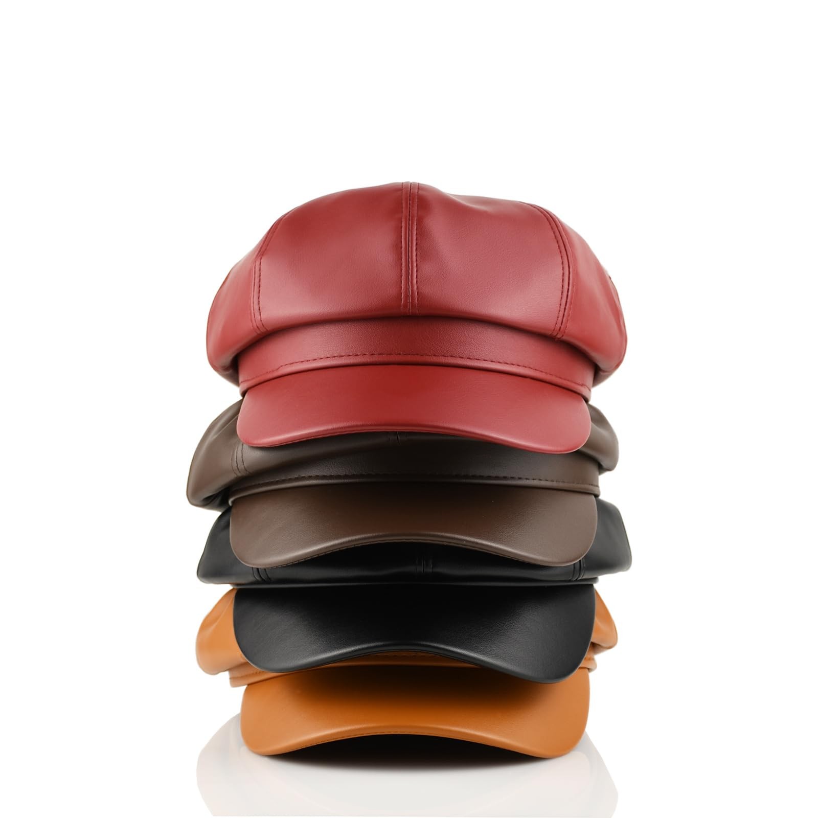 Black Leather Newsboy Hat for Women - Spring Newsboy Beret for Men British Sa...