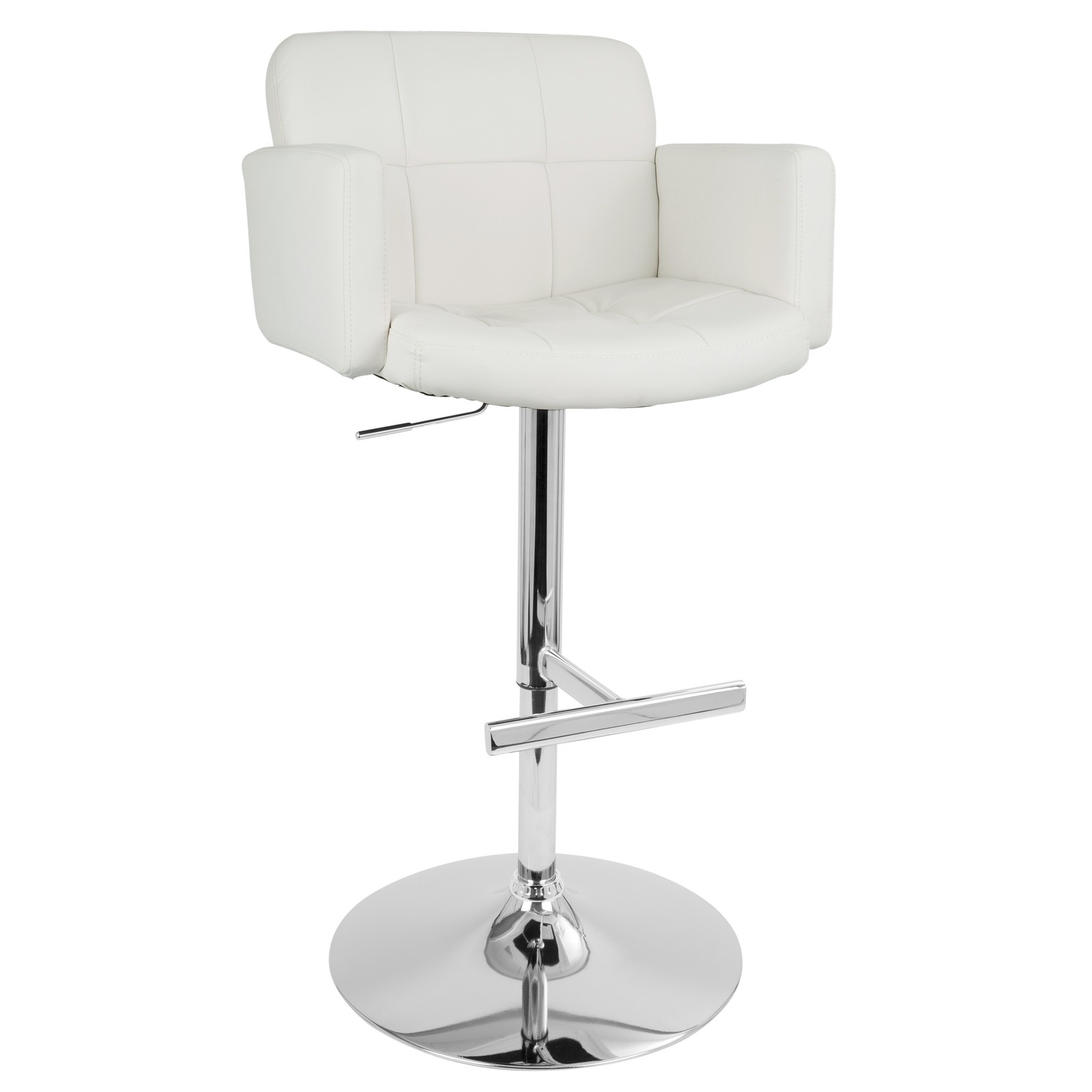 Adjustable Swivel Bar Stool with White Faux Leather Seat