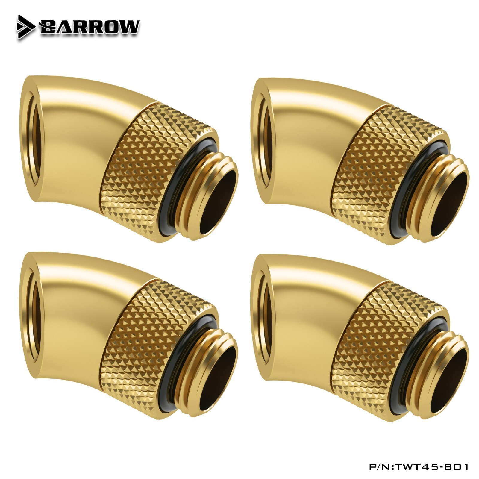 4 Pcs Barrow G1/4" Angled 45 Degree Swivel Rotary Fitting Male to Female Gold