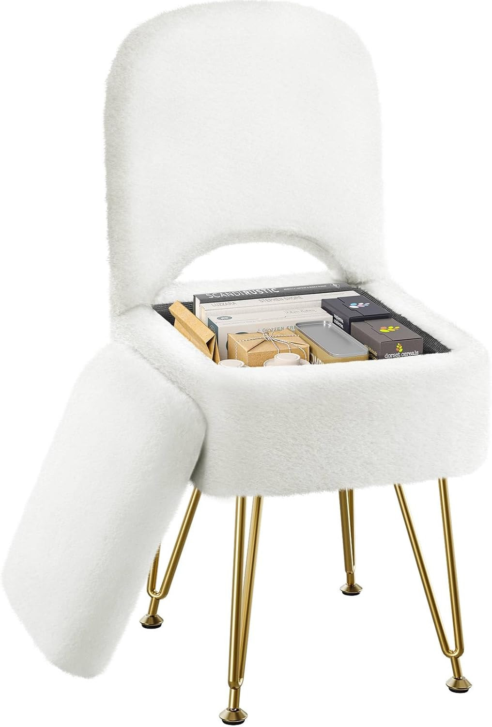 GREENSTELL Small Vanity Stool Chair with Storage and Folding Back, 13.4" X 15" X