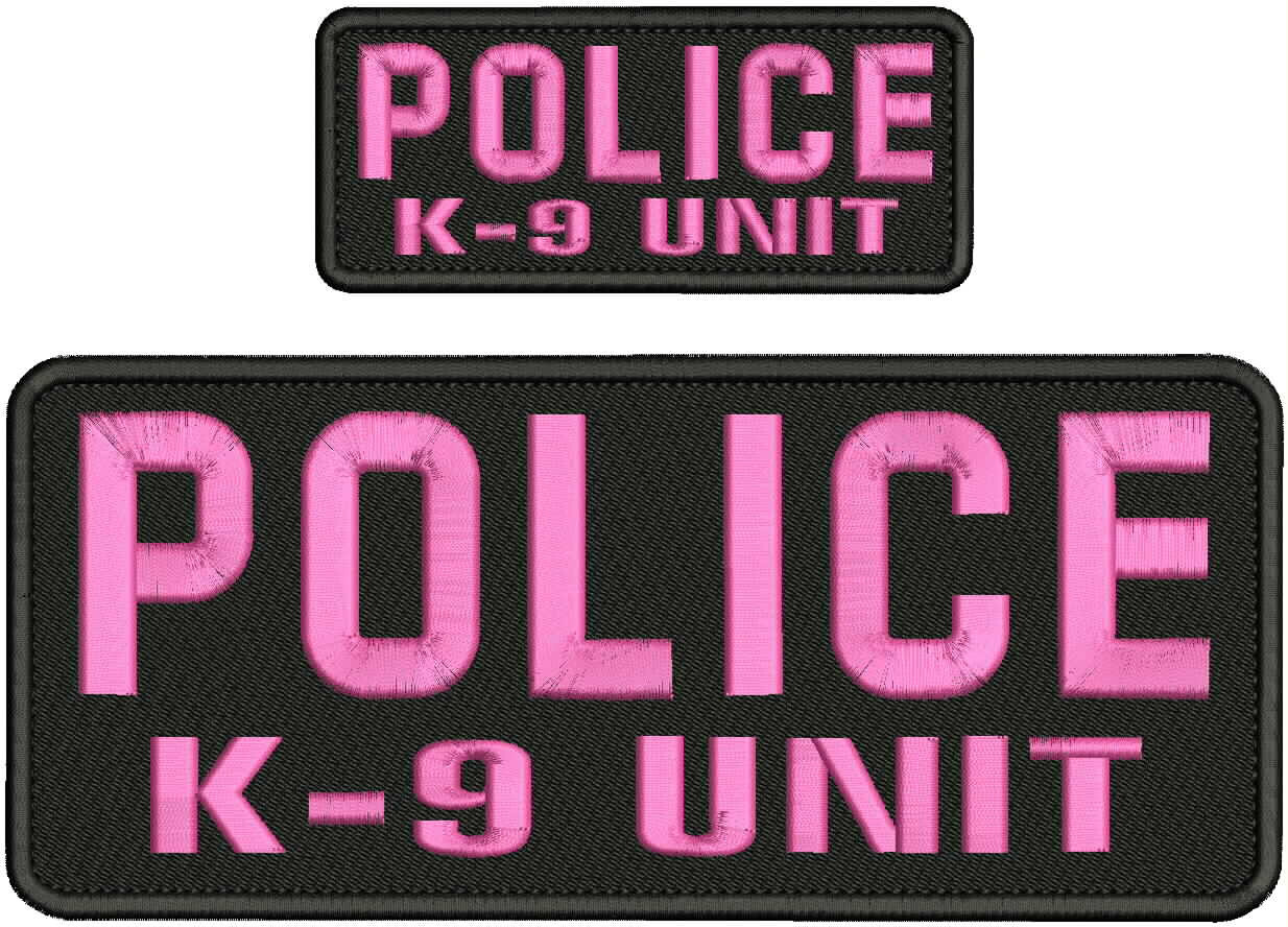 POLICE  K-9 UNIT EMB PATCH 4X10 AND 2X5 VELCR@ ON BACK PINK ON BLACK