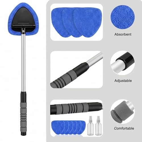 2-Pack Windshield Cleaner Tool, Extendable Handle Auto Detailing Kit with 8