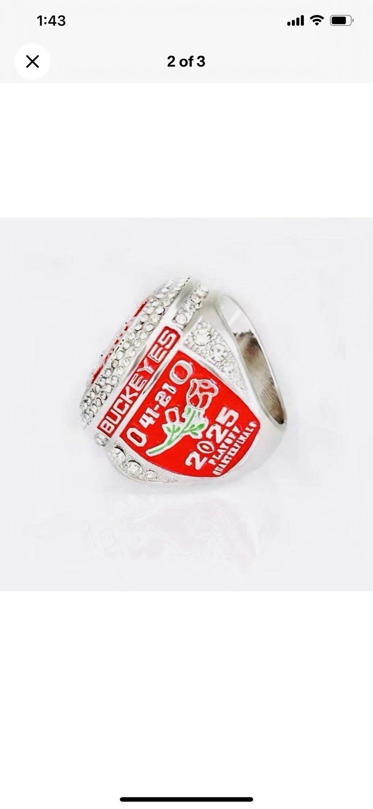 Ohio State Buckeyes 2025 Rose Bowl Championship Ring with Collector Cube