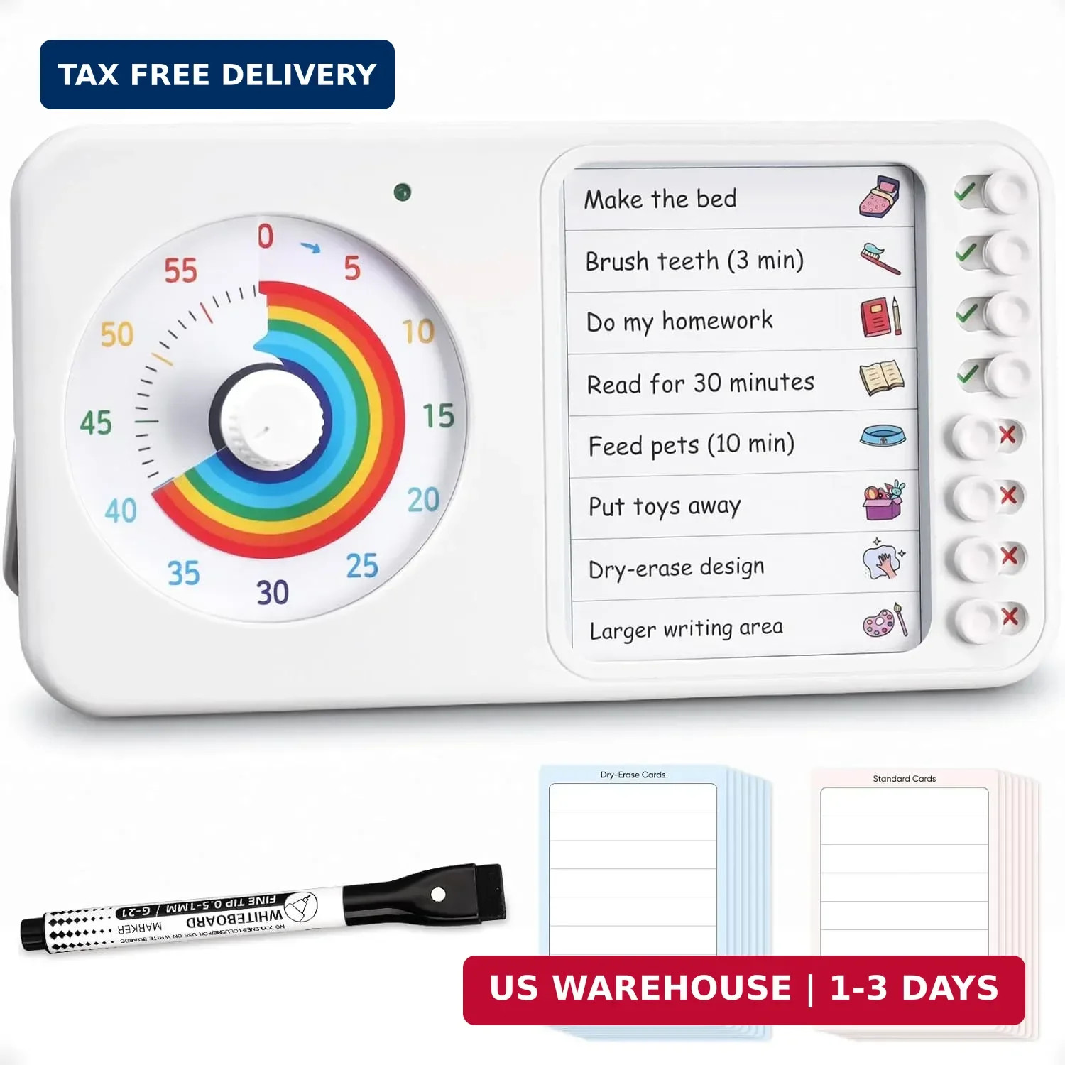 2-in-1 Visual Timer with Task Board for ADHD & Autism, Dry Erase Chore Chart and