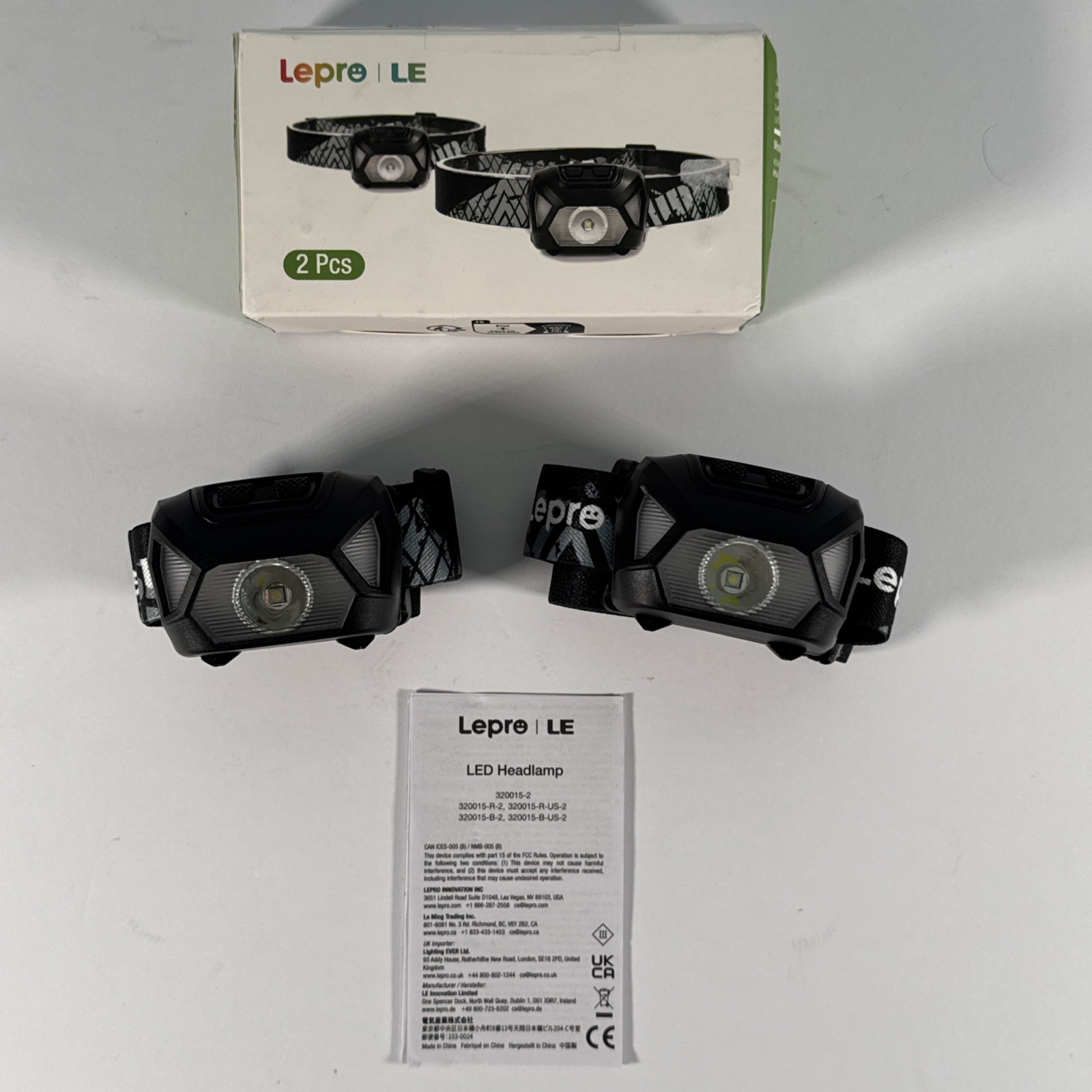 Lepro HeadLamp, 2 Pack Super Bright LED Head lamp Pocket Size, Adjustable, Black