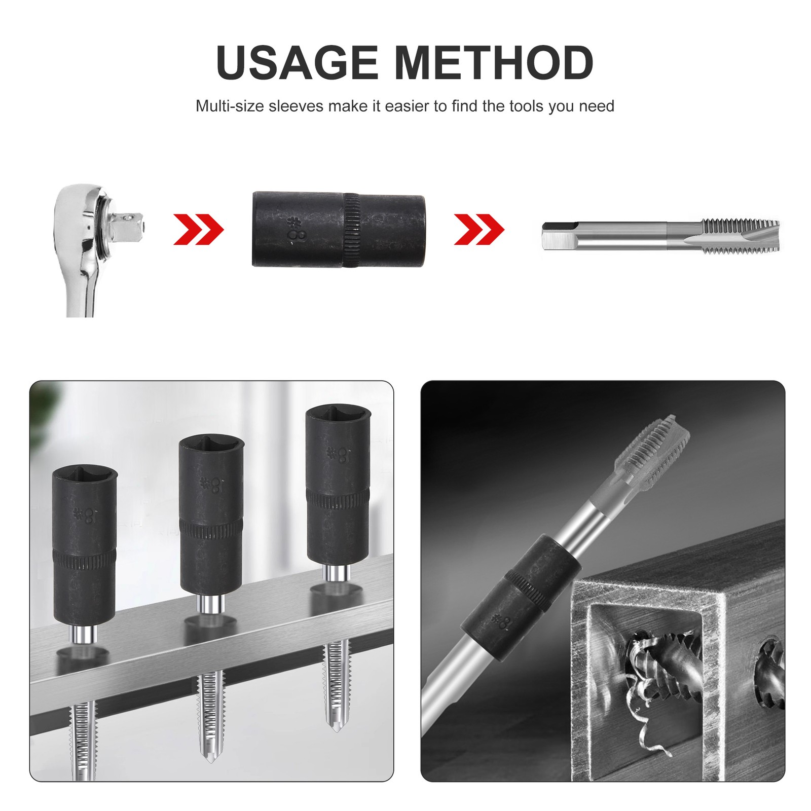 1/4" 3/8"Dr Tap Socket Set Magnetic Tap Holders Kit Set Thread Cutting Tool 10pc