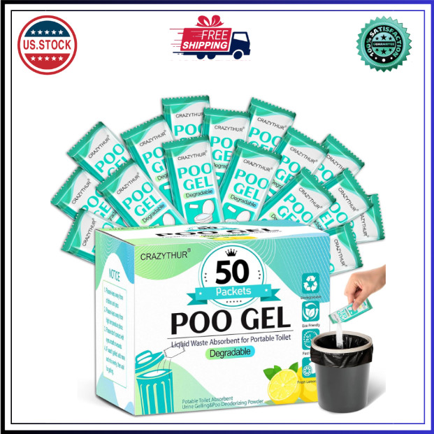 Portable Toilet Gel, 50 Packets Camp Toilet Portable Gel, Poo Powder with Lemon