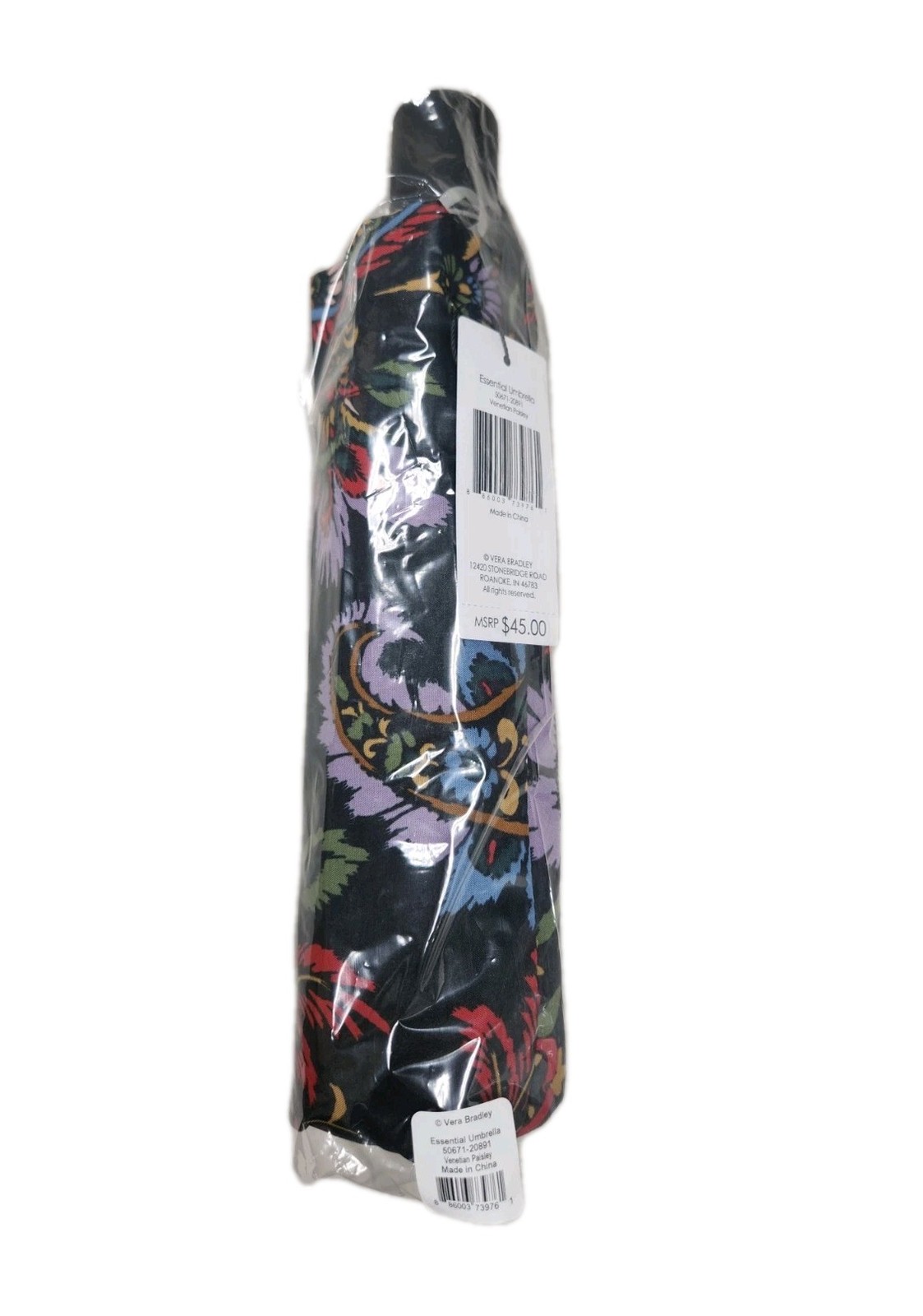Vera Bradley Umbrella Venetian Paisley NEW Black Red Floral