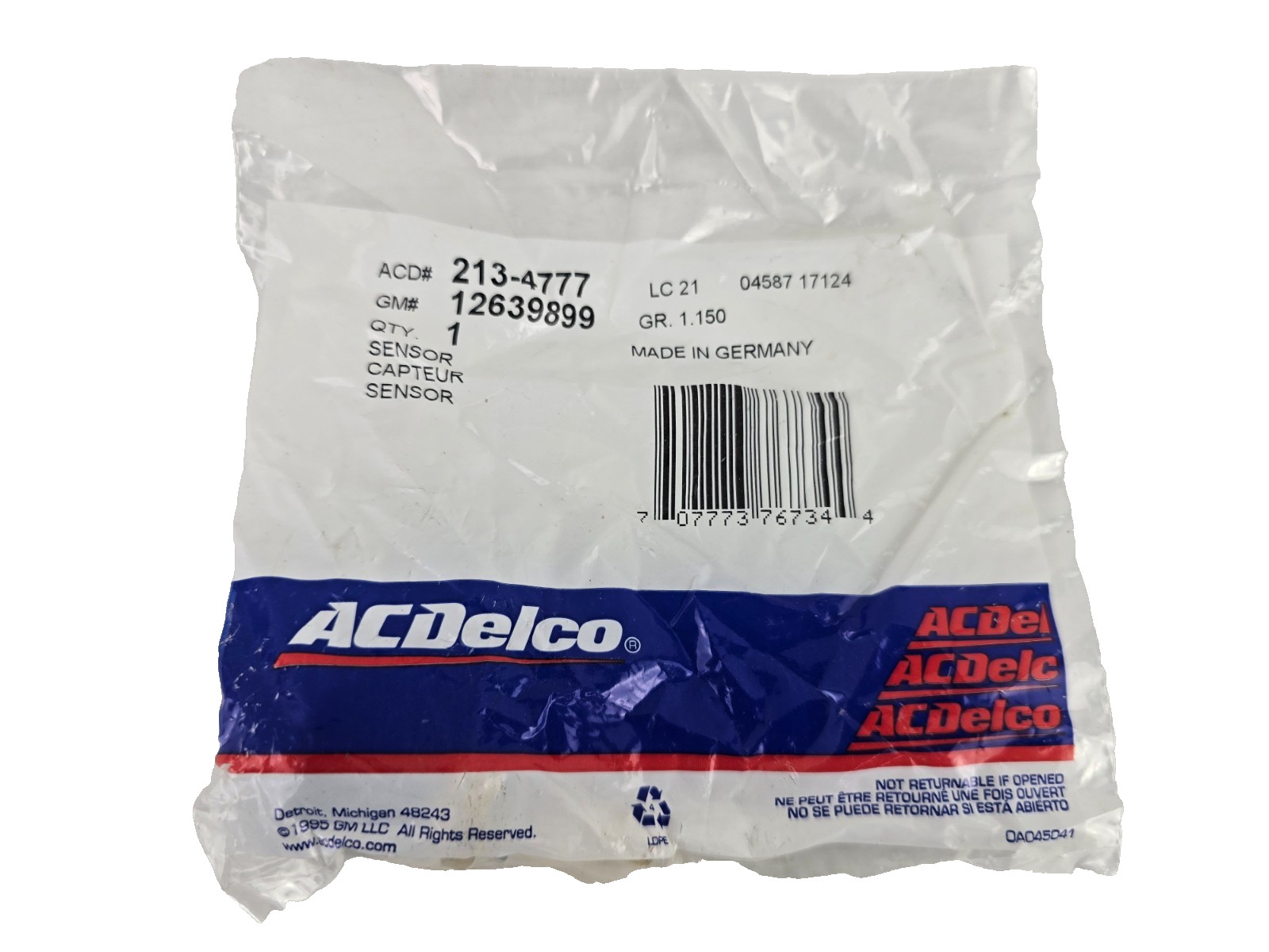 Genuine GM ACDelco 12639890 213-4777 Engine Coolant Temperature Sensor