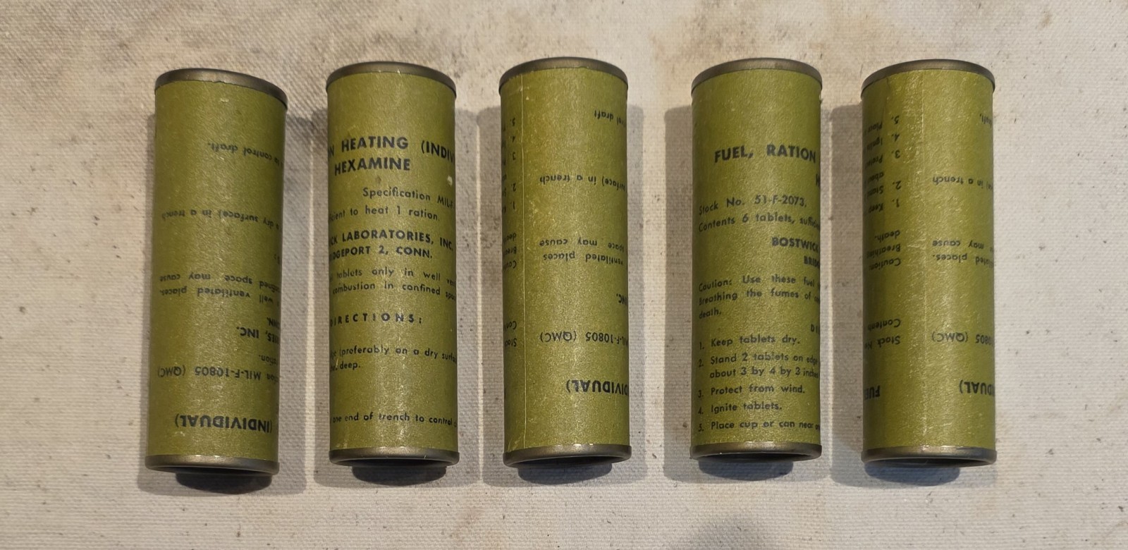Vintage Military Ration Tube Display Only Vietnam Korean War Lot of 5 No Rust