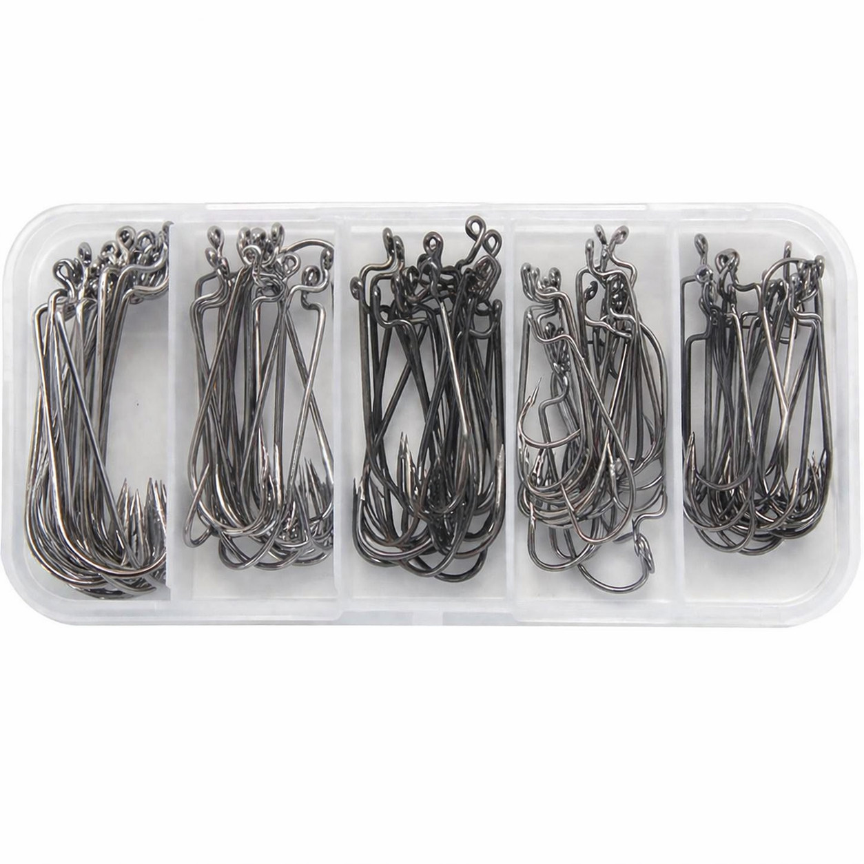 101PCS Offset Worm Hooks Set Narrow Gap Texas Rig Bass Fishing + Tackle Box
