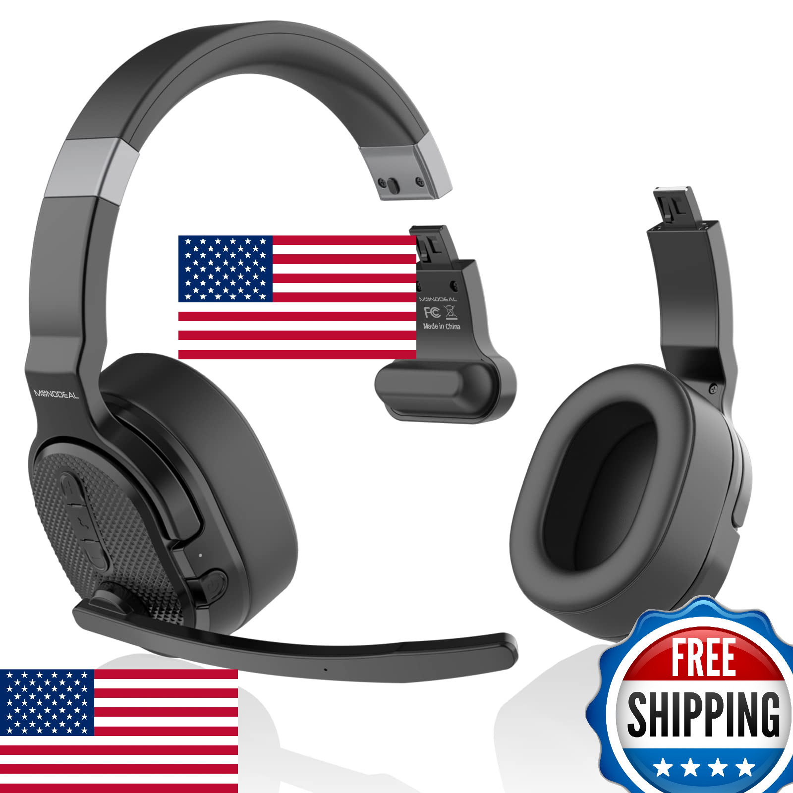 MONODEAL Trucker Bluetooth Headset, Noise Canceling, Dual Mic, 3 EQ Modes
