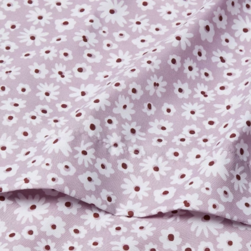 Full Printed Microfiber Sheet Set Light Purple Daisy: Polyester
