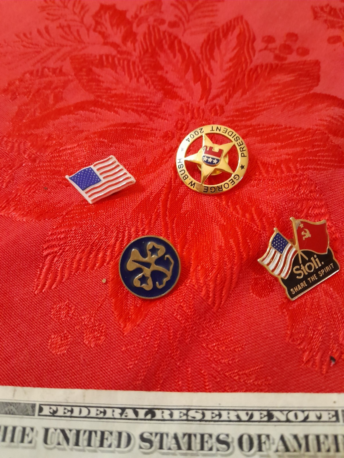 Pin Collection USA Patriotic, Flag, Stoli 2 Flag, Geo Bush, Girl Scouts