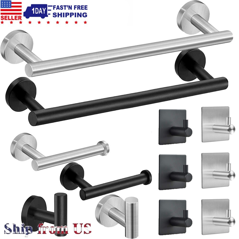 6pcs Bathroom Hardware Accessories Set Towel Bar Set Black Brushed Nickel Silver