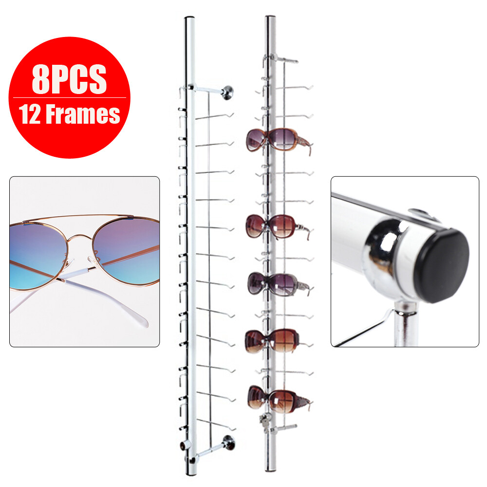 8PCS Eyeglasses Storage Rack Hold 12 Frames Optical Frames Display Rod w/ Lock