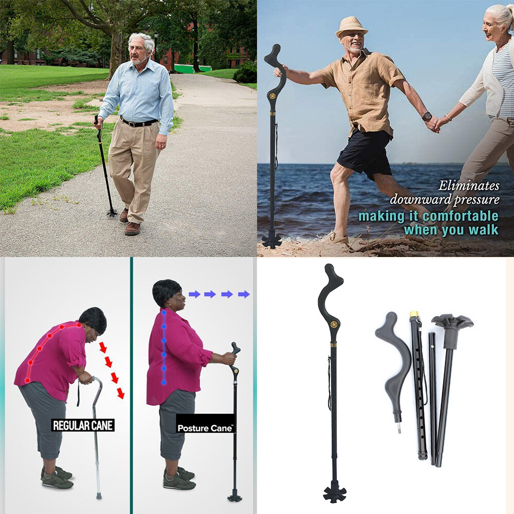 10 Levels Adjustable Height Walking Stick - Retractable Posture Correcting Cane