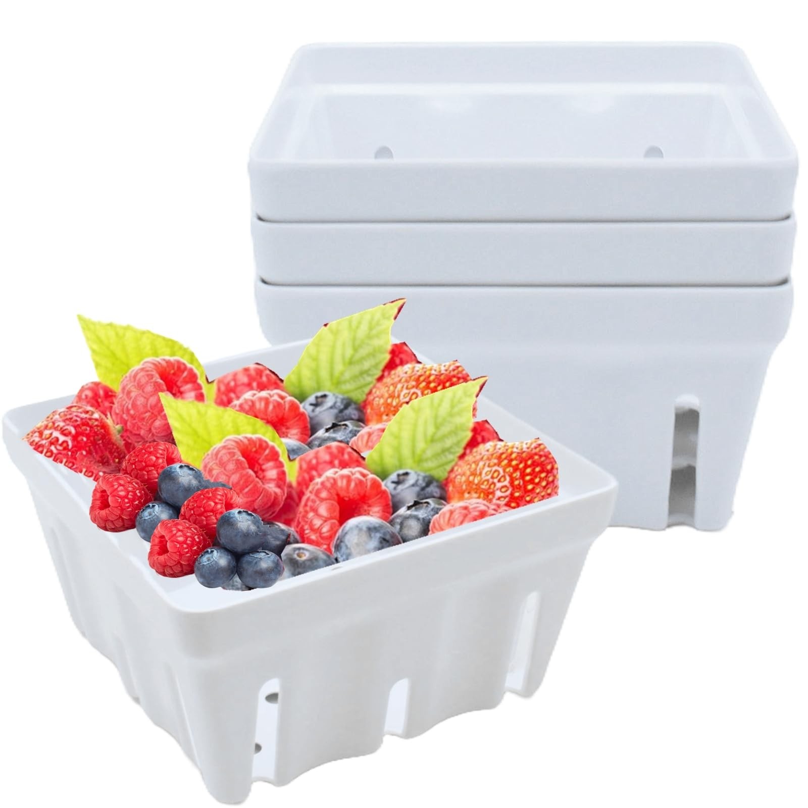 4 PCS 5 Inch Melamine Berry Baskets Square Fruit Harvest Colander with Holes