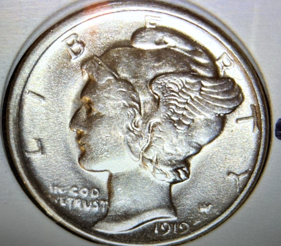 1919 P MERCURY DIME  FB,BU TO GEM?  NICE LUSTER, AND AN INTERESTING DIE CLASH