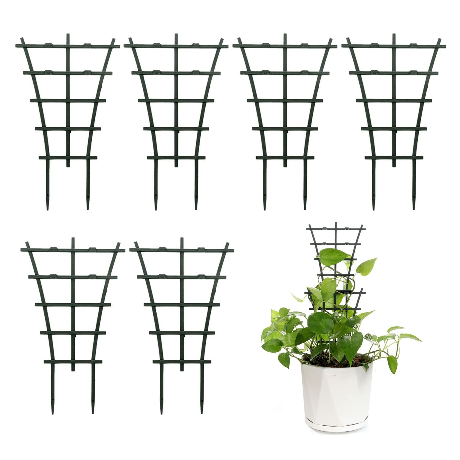 Feitore Plant Trellis Indoor, 6Pcs Stackable 6 Pcs, Dark Green