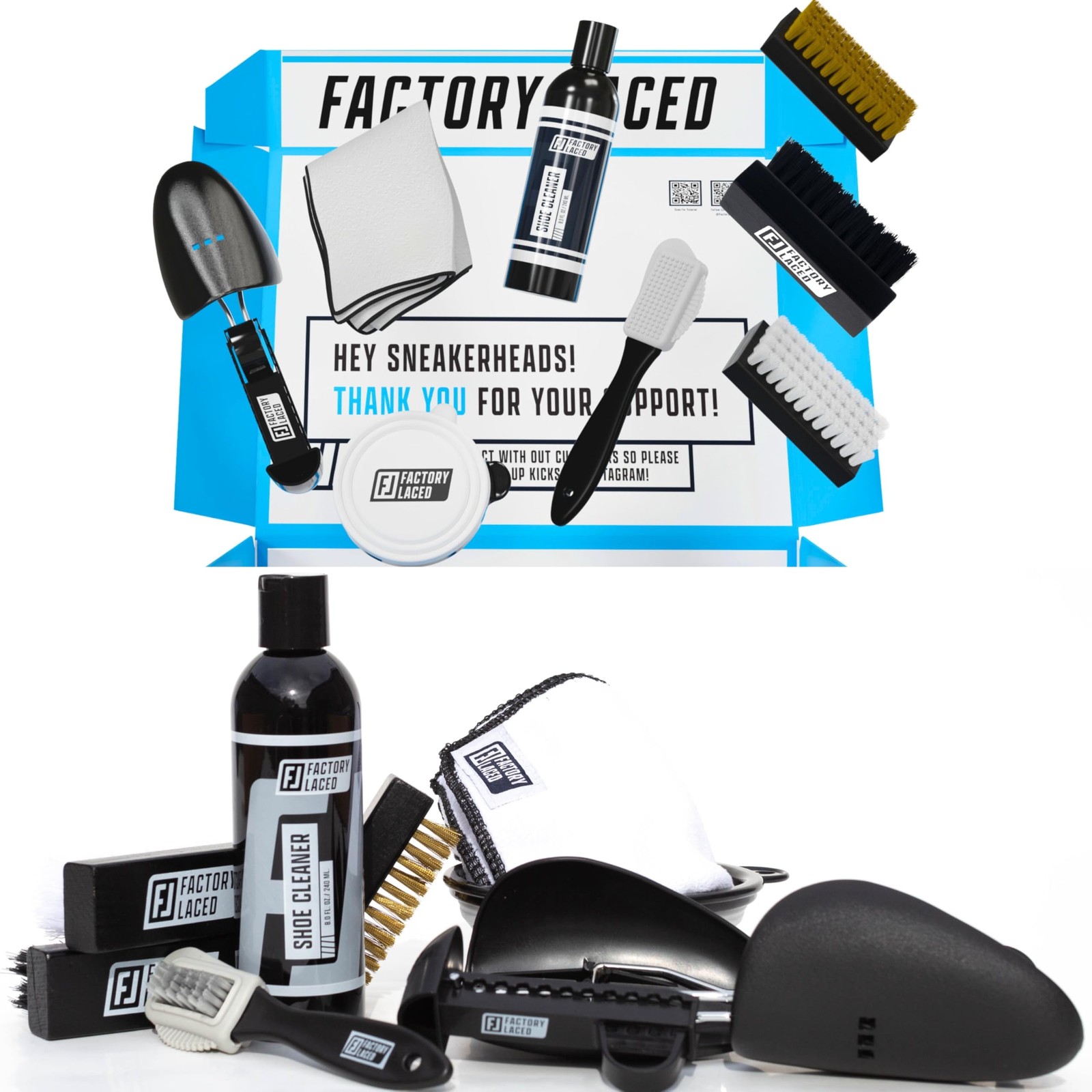 Shoe Cleaning Kit - 8oz Solution, 4 Brushes, Trees & Towel for All Materials
