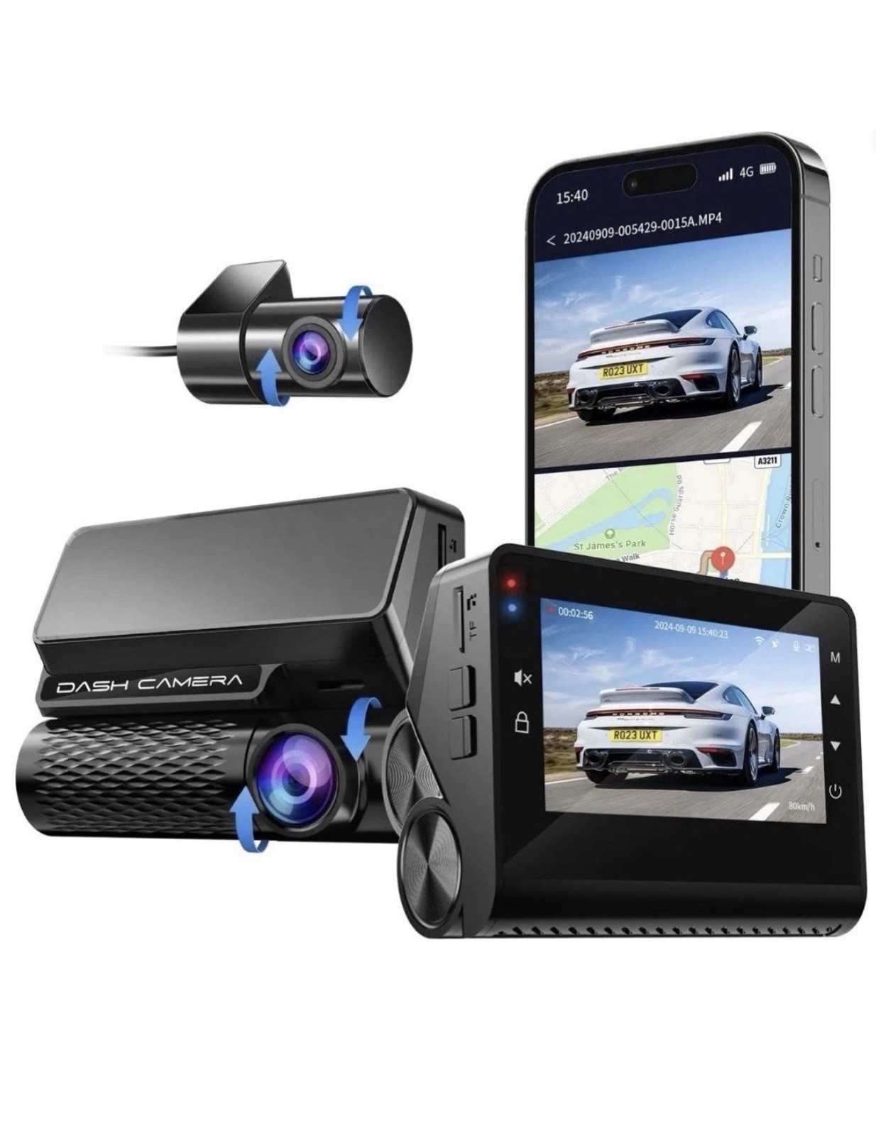 IKOPO 4K Dash Cam Recorder Front and Rear, 30FPS UHD 2160p Night Vision