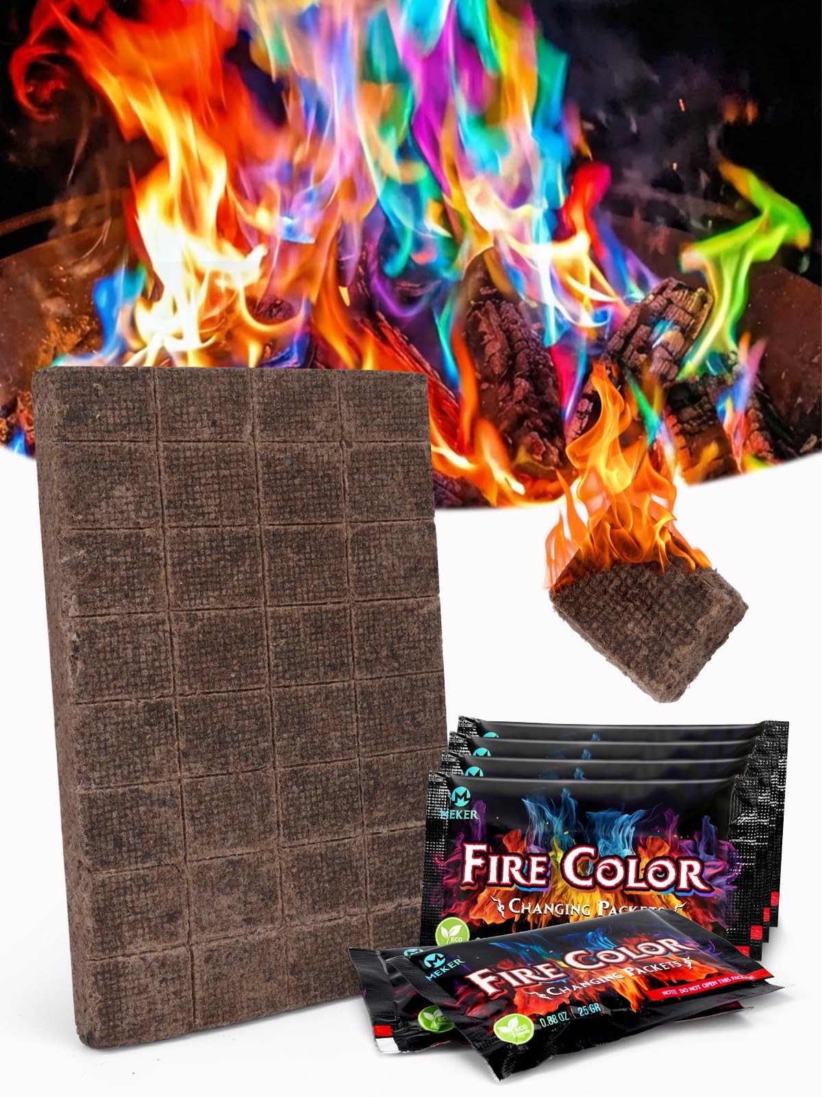 MEKER Fire Color 6 Pack & Starter 32 Cube Set, Changing Brown