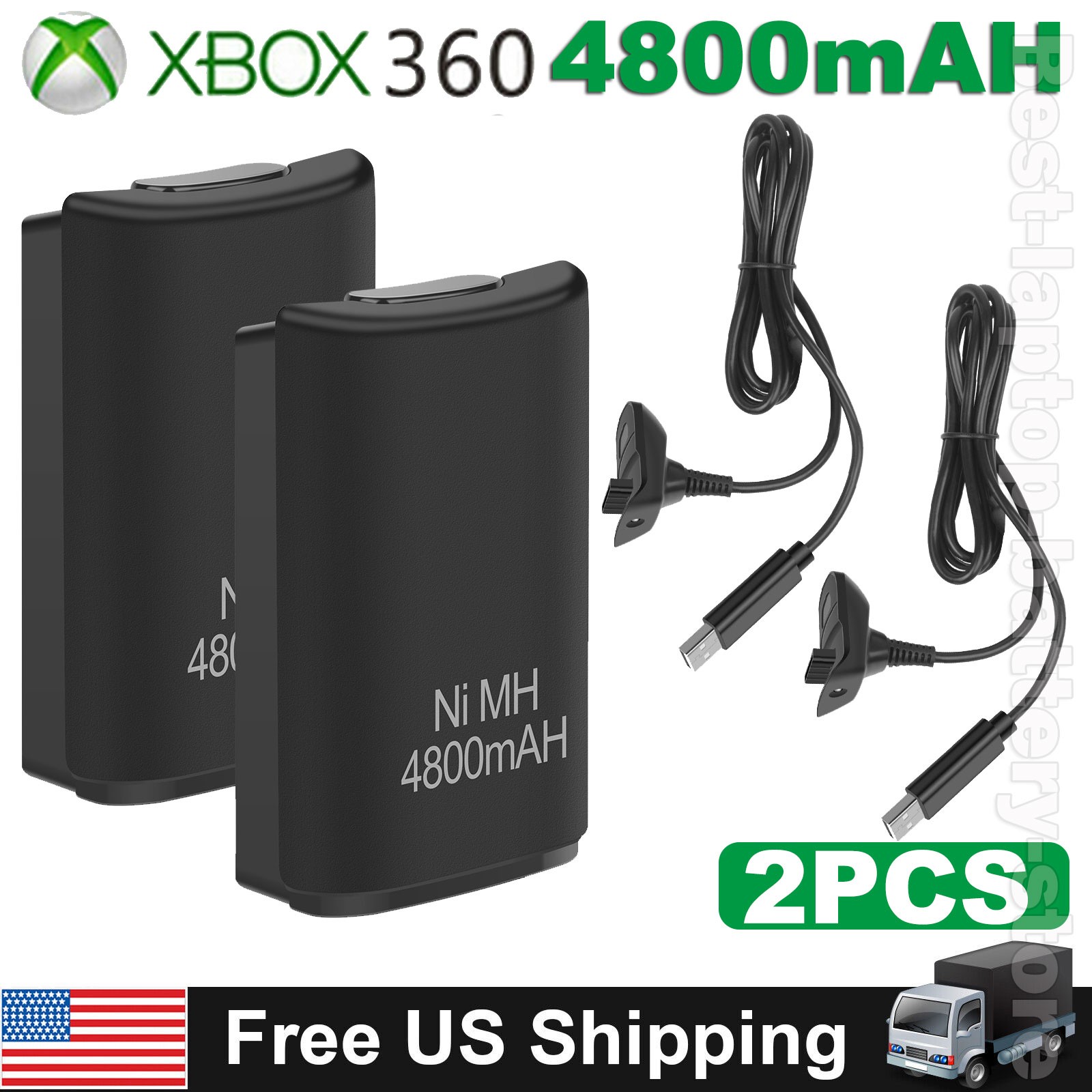 2 Rechargeable Battery Pack Charger Cable Dock for Xbox 360 Wireless Controller