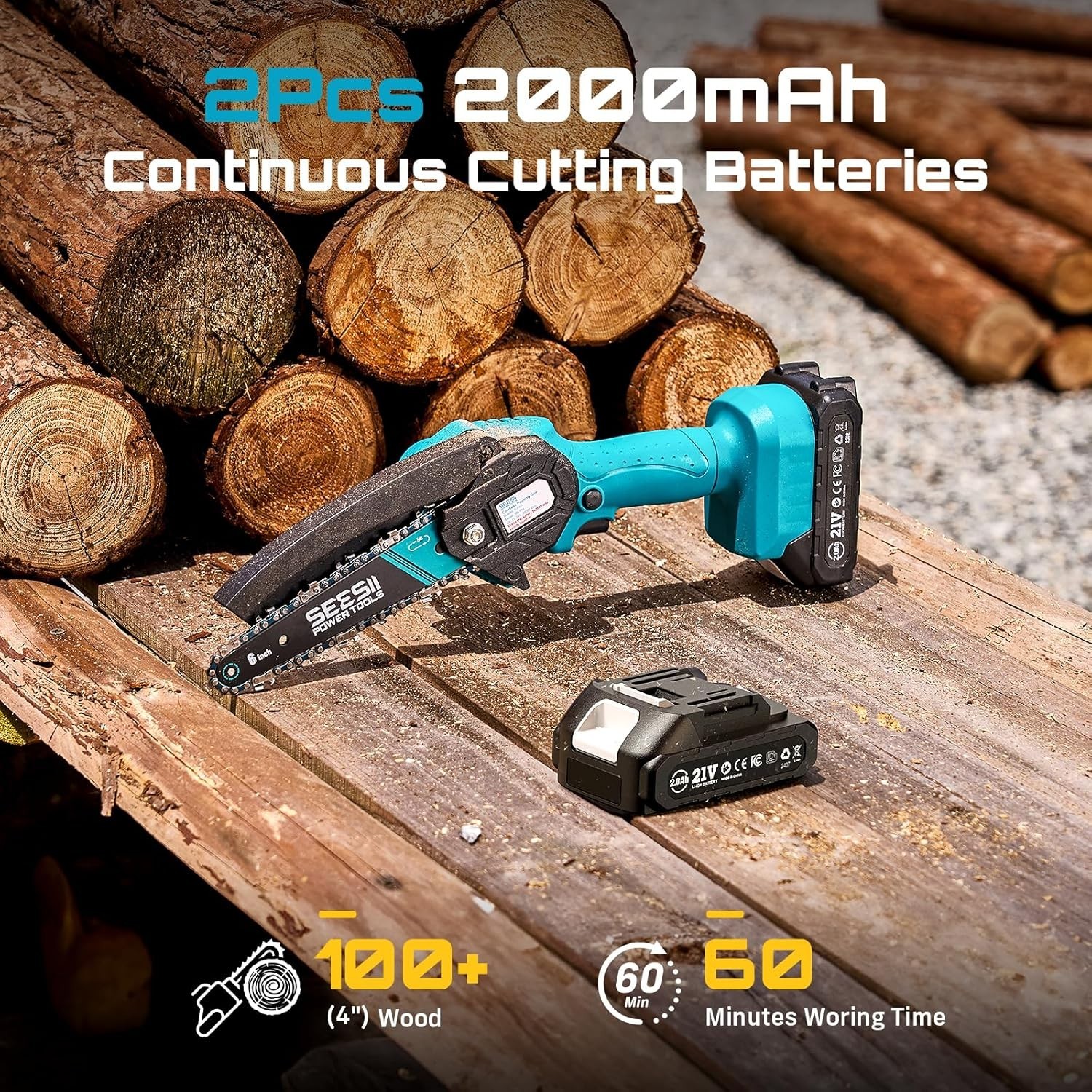 Lightweight 6-Inch Electric Mini Chainsaw - Includes 2 Batteries & Accessories