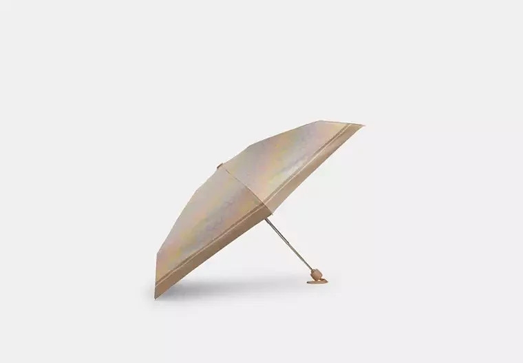 Coach UV Protection Mini Umbrella in Rainbow Signature Print Silver Sand Multi