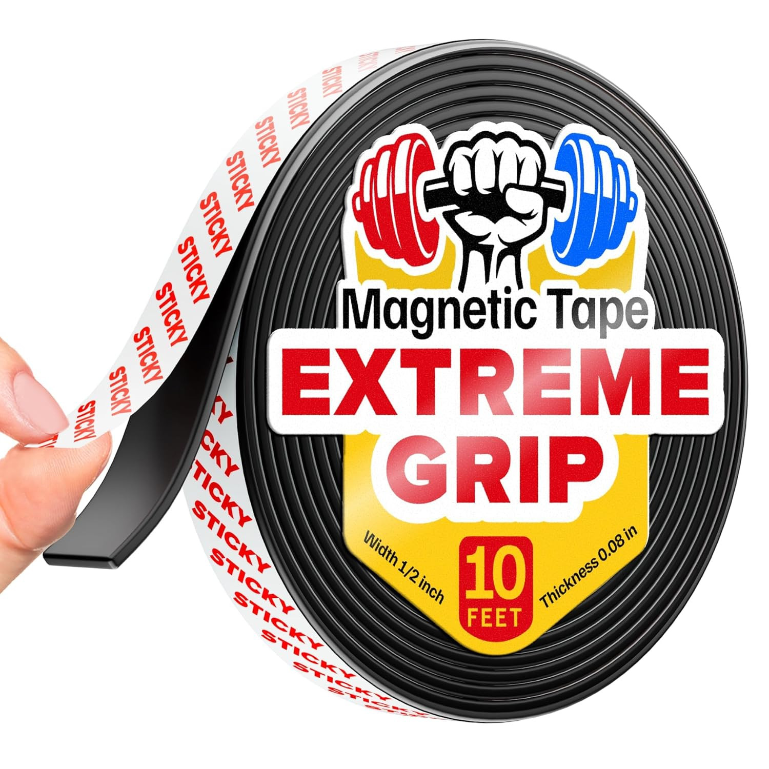 Super Sticky Magnetic Tape (10 Feet X 1/2 Inch) - Stong Magnet Strip with Adhesi