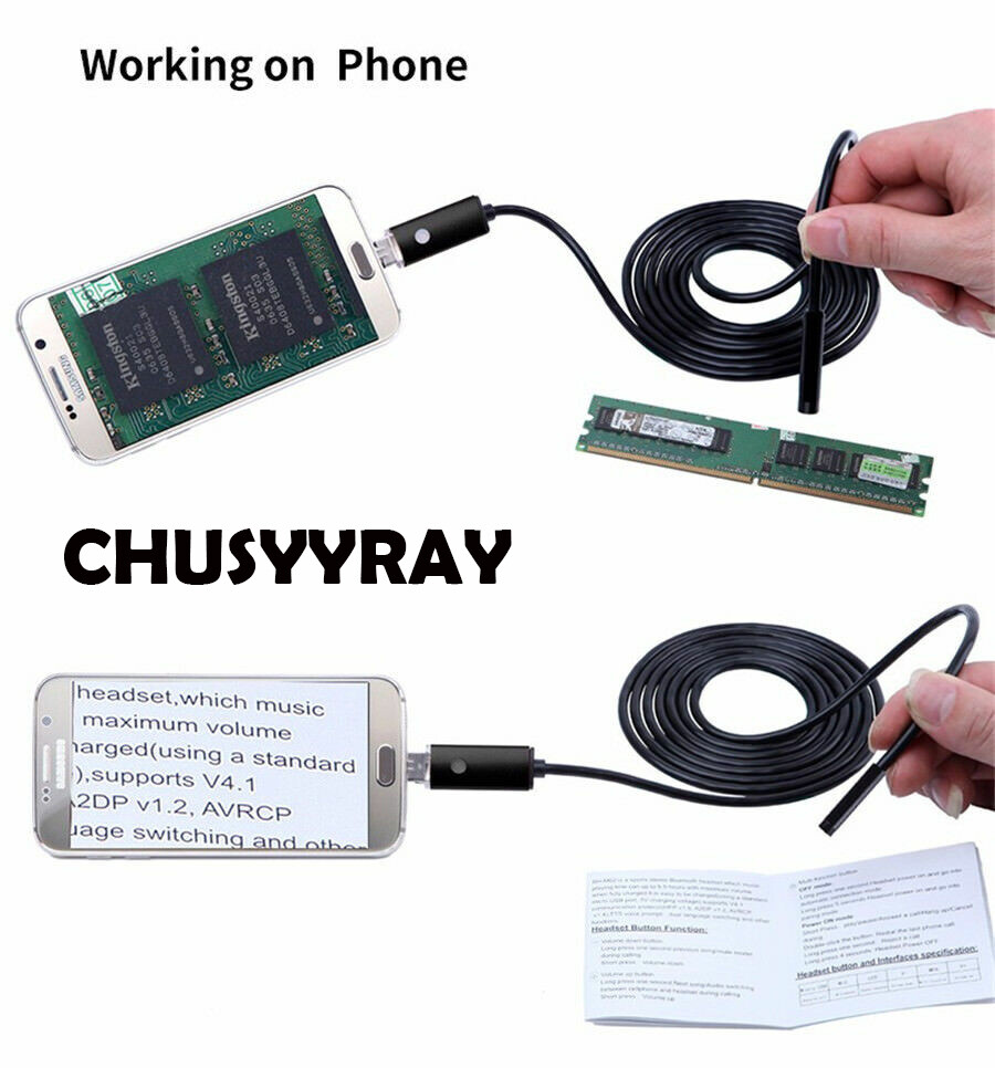 7mm 2in1 Waterproof USB Endoscope Borescope Snake Inspection Camera Android PC