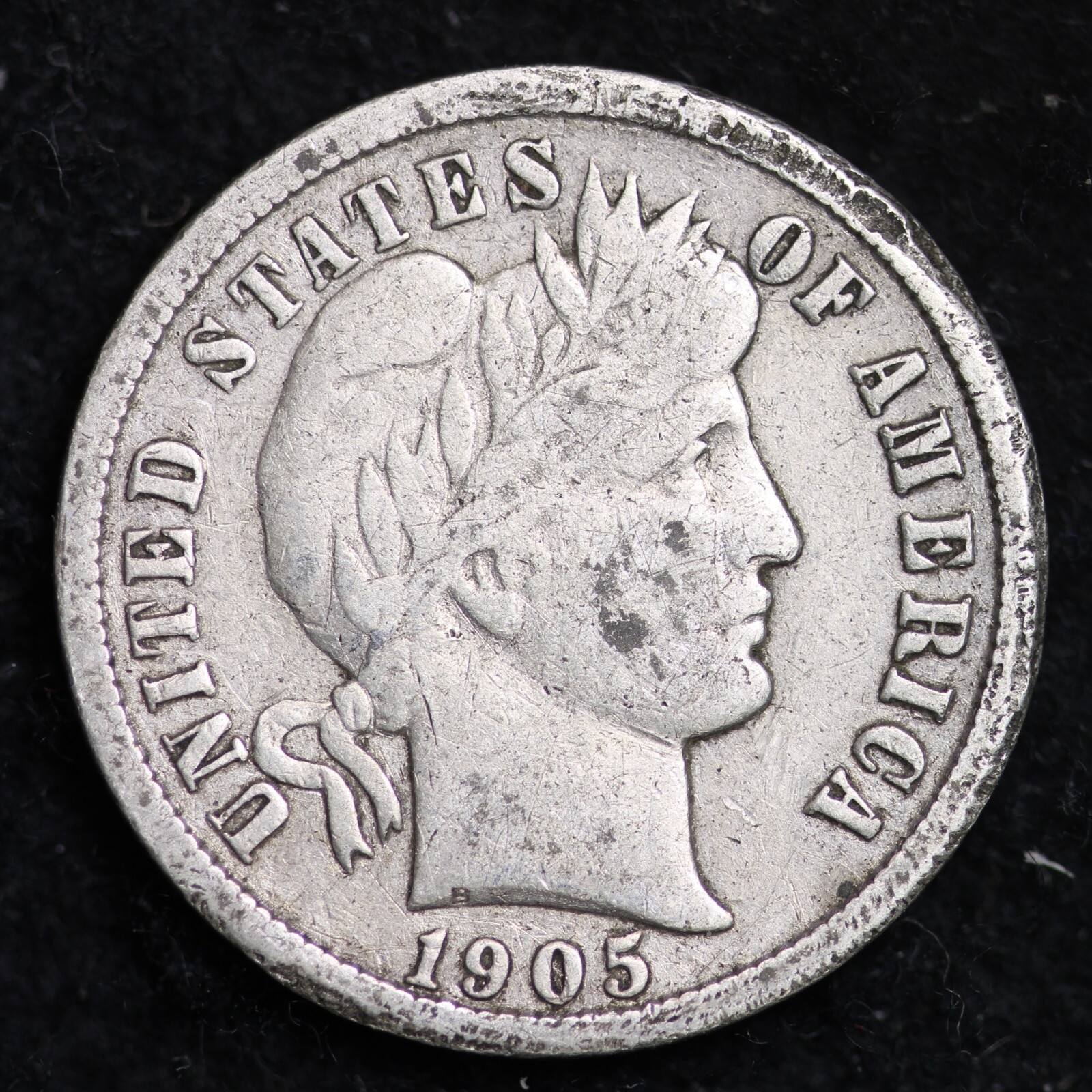 1905 Barber Silver Dime VF RARE OLD COIN B384 DD