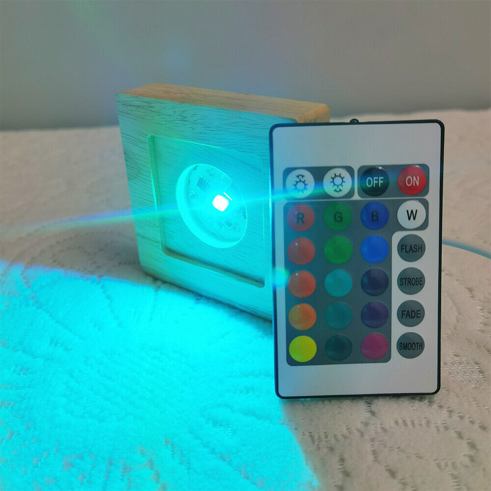 2pcs LED Light Adjuatable COLOR Square Solid Wood Base Holder USB Lamp Display