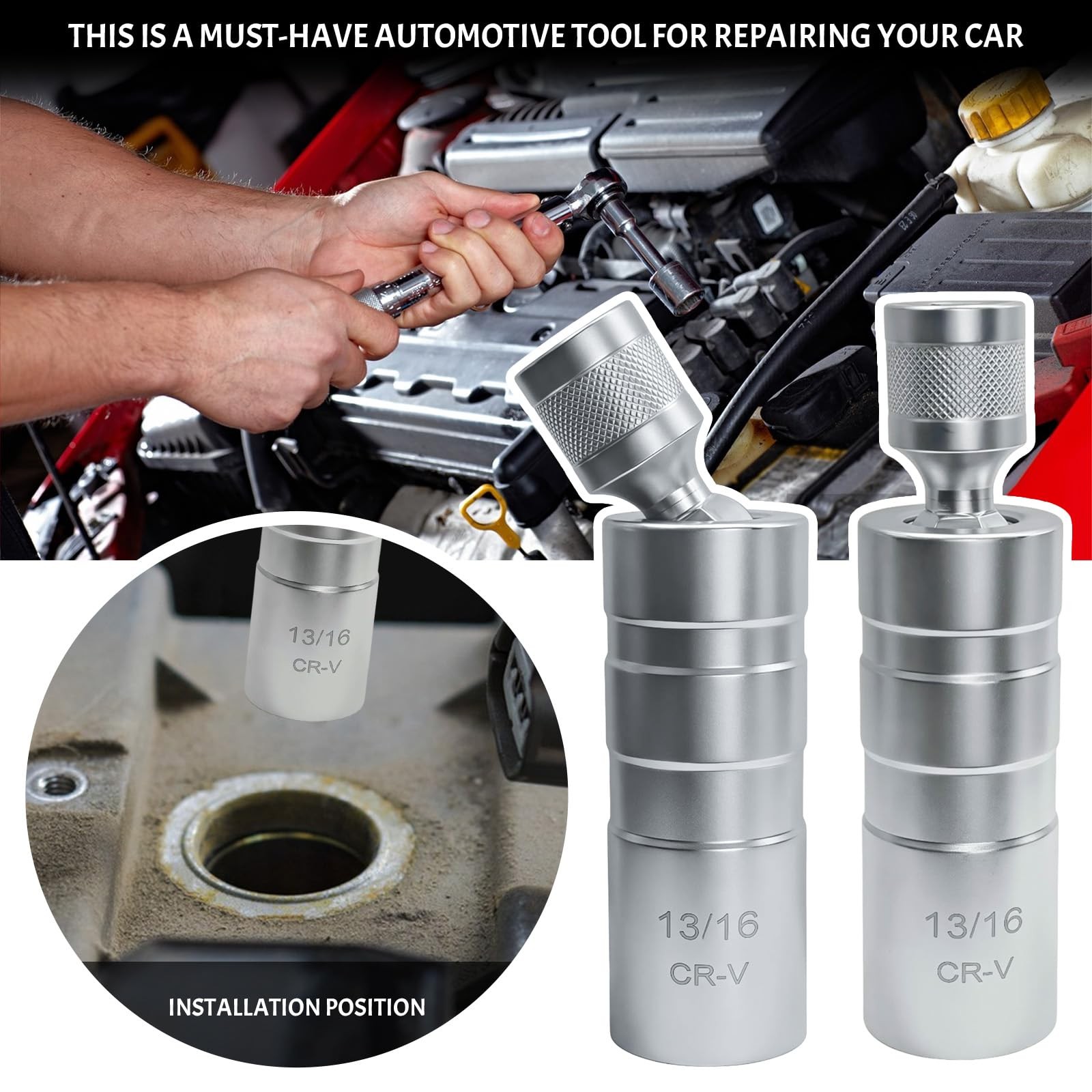 13/16'' Spark Plug Socket Set Thin Wall 12 Point 3/8" Drive Magnetic Spark...