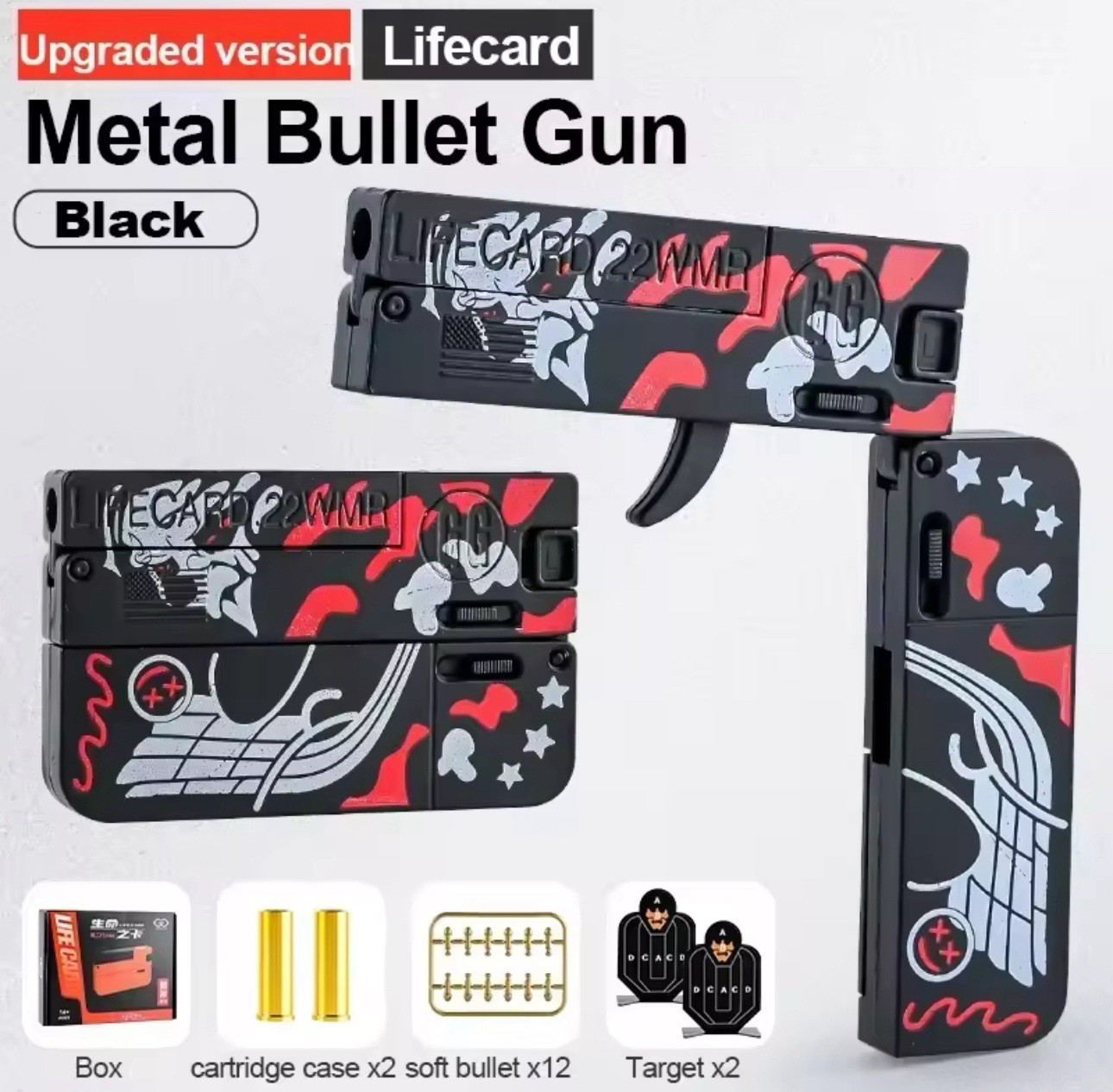 2.0 Upgraded Lifecard Alloy Folding Gun Toy Soft Bullet Blaster Shooting Model P