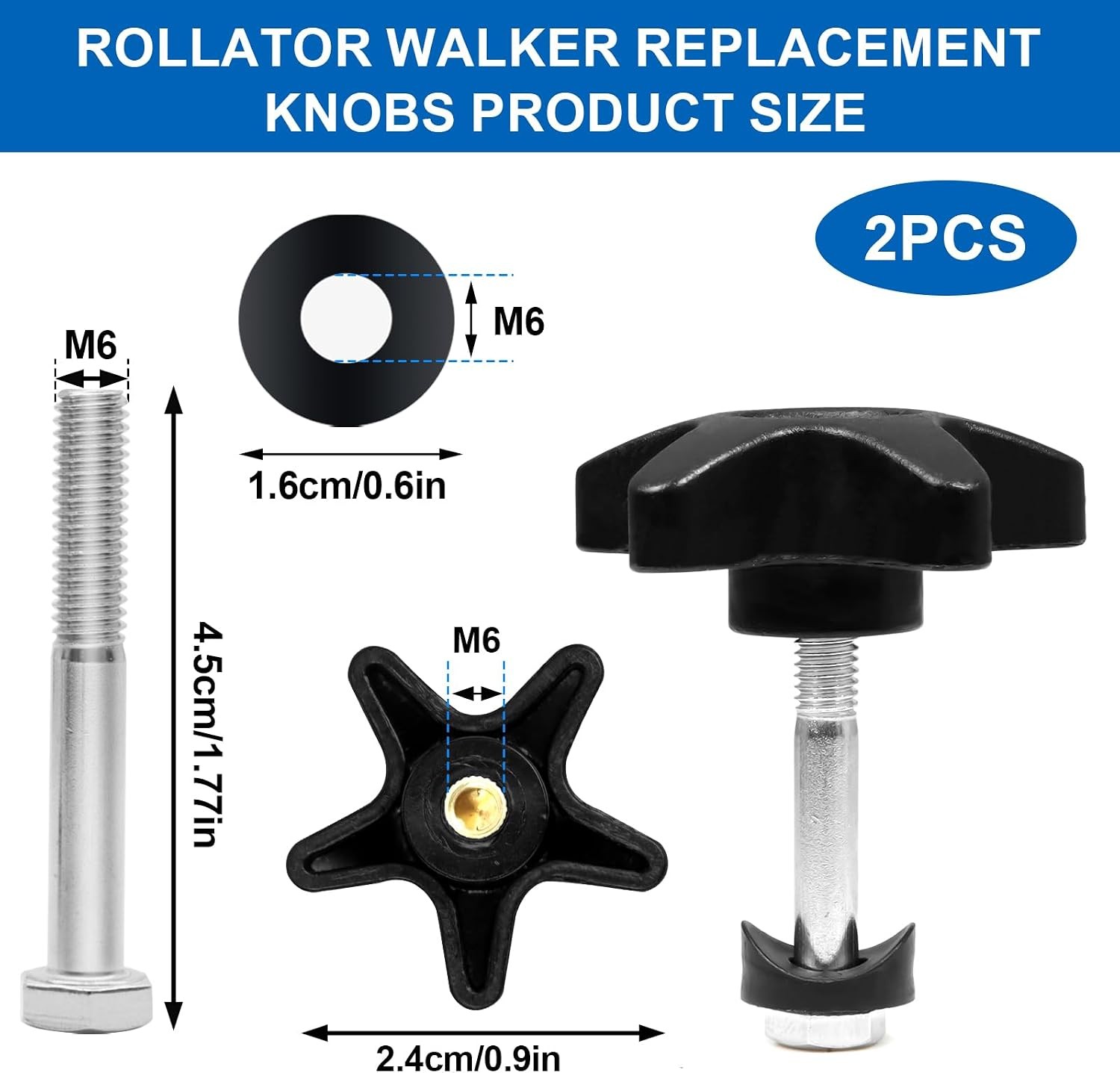 Rollator Walker Replacement Knobs for Wheels 2 PCS | Rollator Parts Knobs Drive