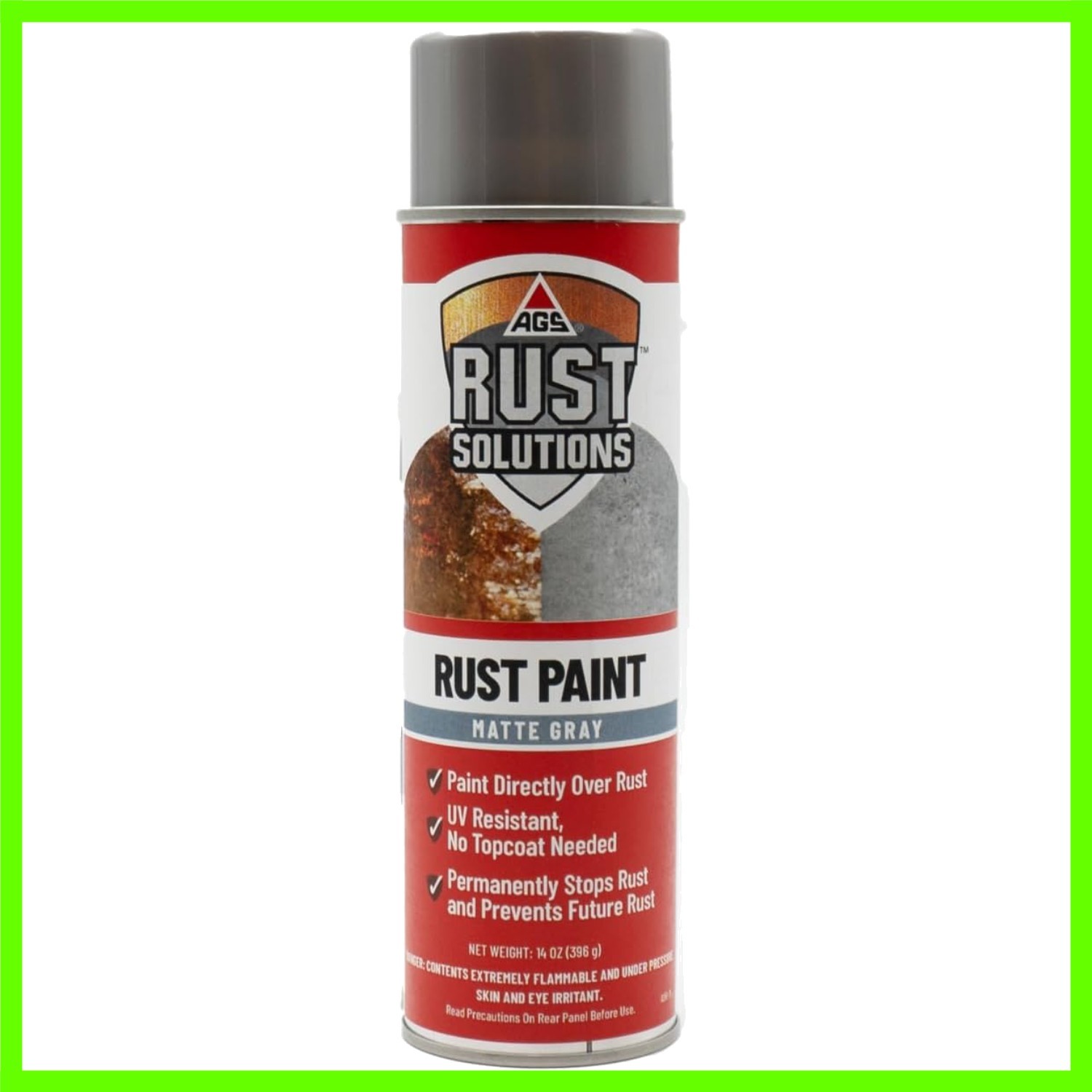 14oz AGS Rust Spray Paint - Effective Rust Eradication with Matte Gray Finish