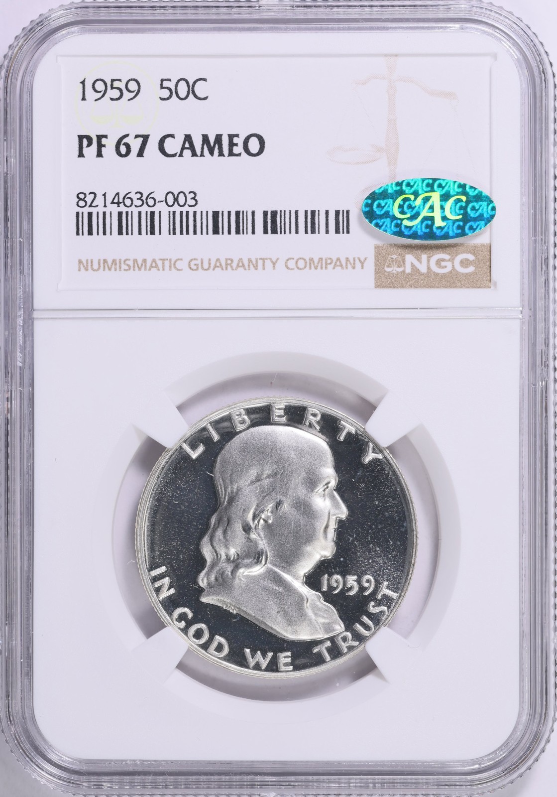1959 Franklin Half Dollar Proof NGC CAC PF 67 CAMEO PR 67 CAM Frosty Coin 50C