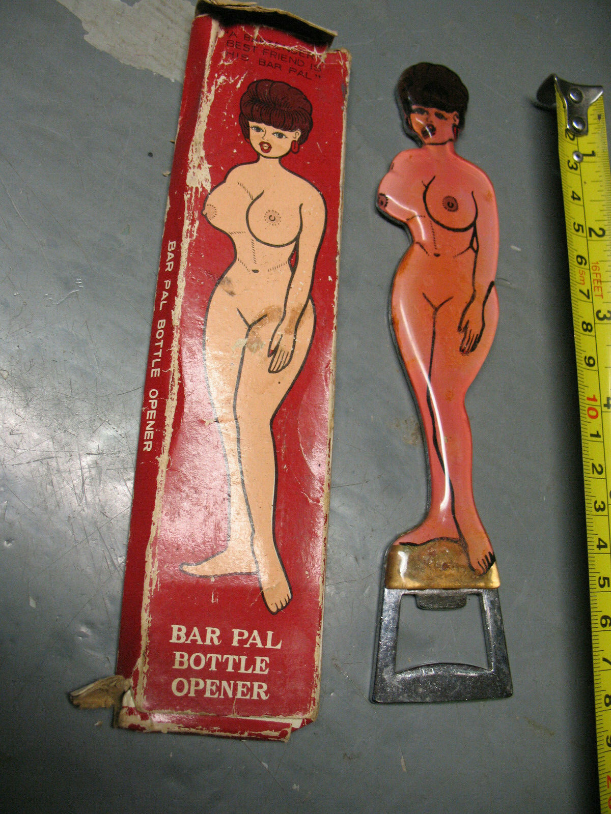 BAR PAL BOTTLE  OPENER   CHROME LUCITE  ROBUST  HEALTHY LADY ORIGINAL JAPAN