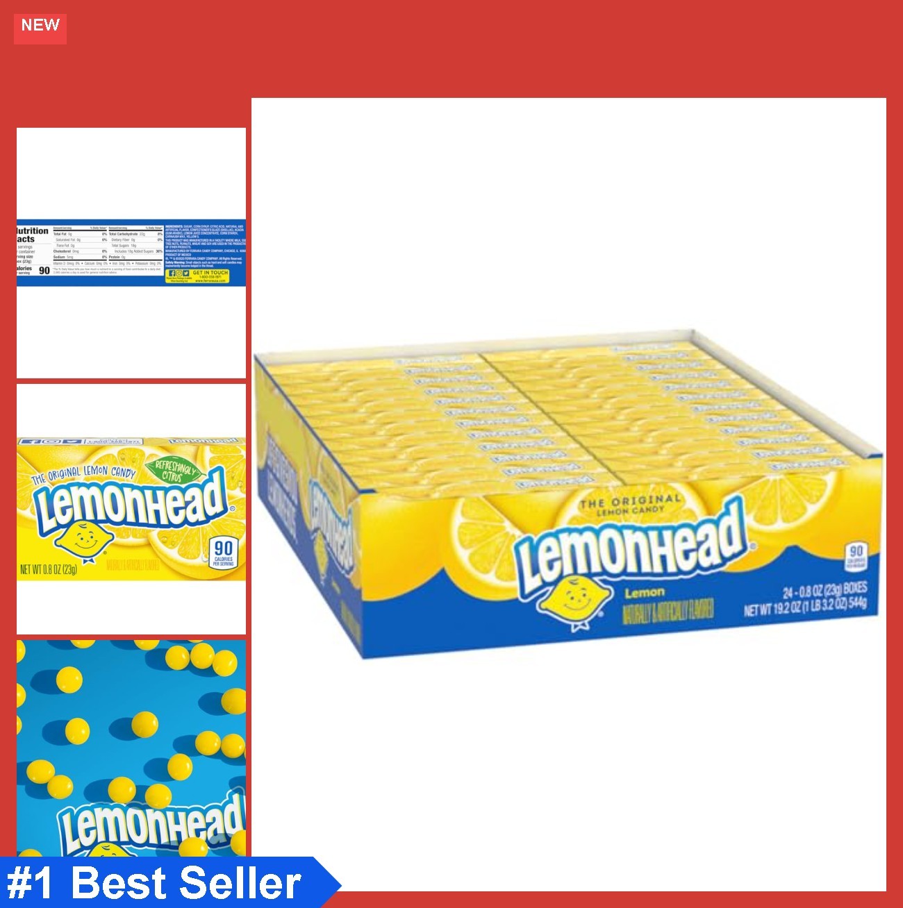 Lemonhead Hard Lemon Candy, 0.8 Ounce Boxes (Pack of 24)