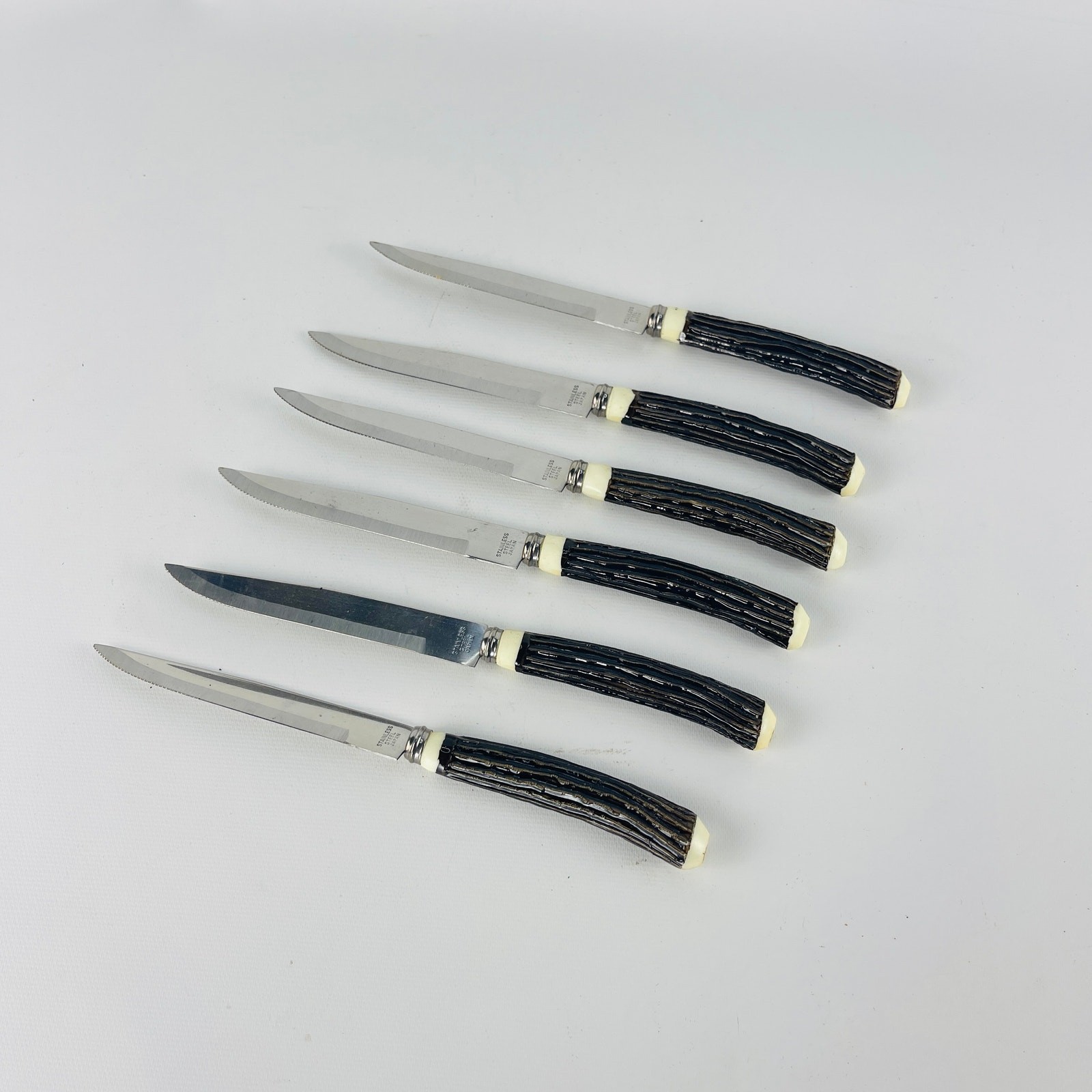 Stainless Steel Faux Antler Handle Japan Steak Knives; Set of 6