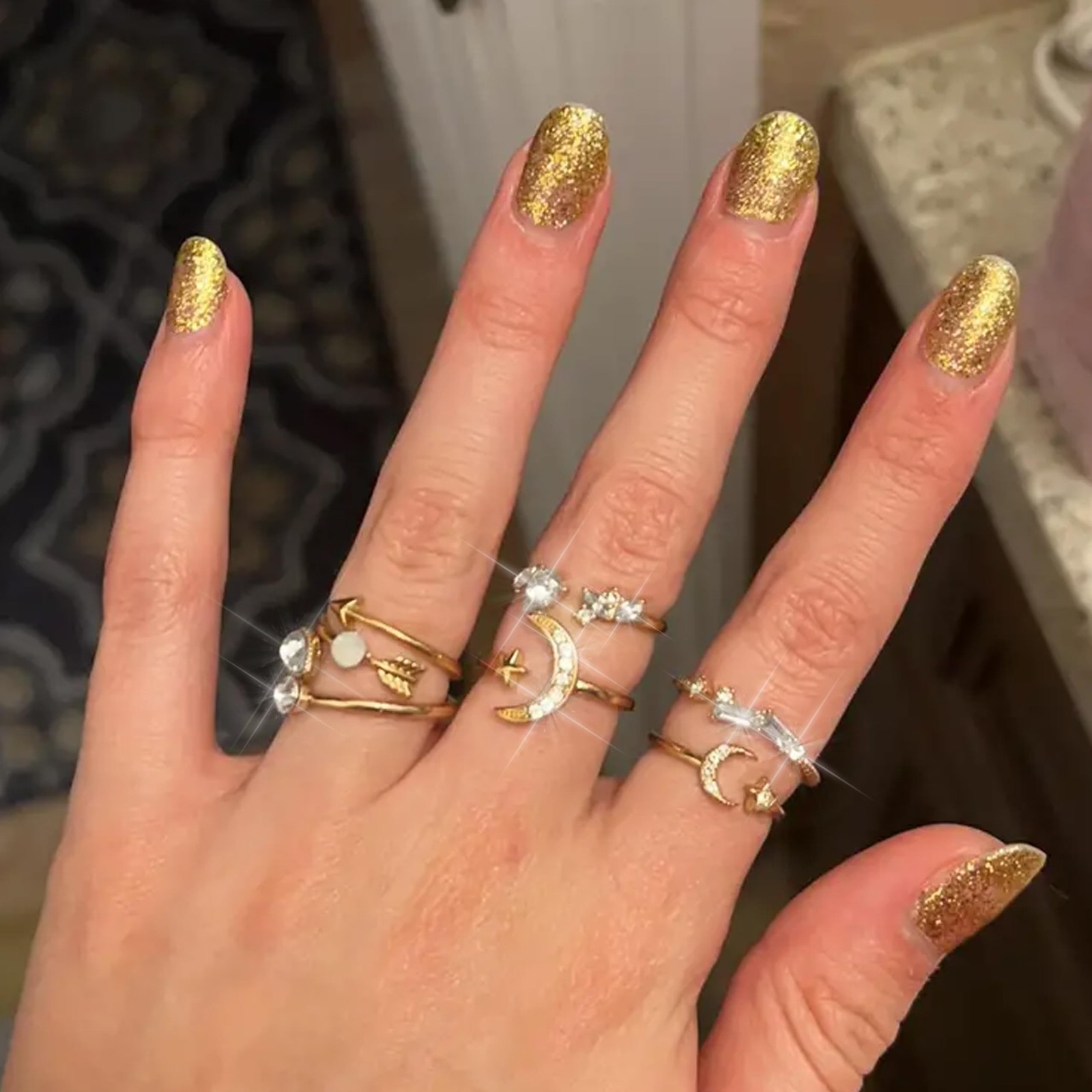 Dcfywl731 Gold Stackable Knuckle Rings Set for Women Boho Retro Star Moon Hea...