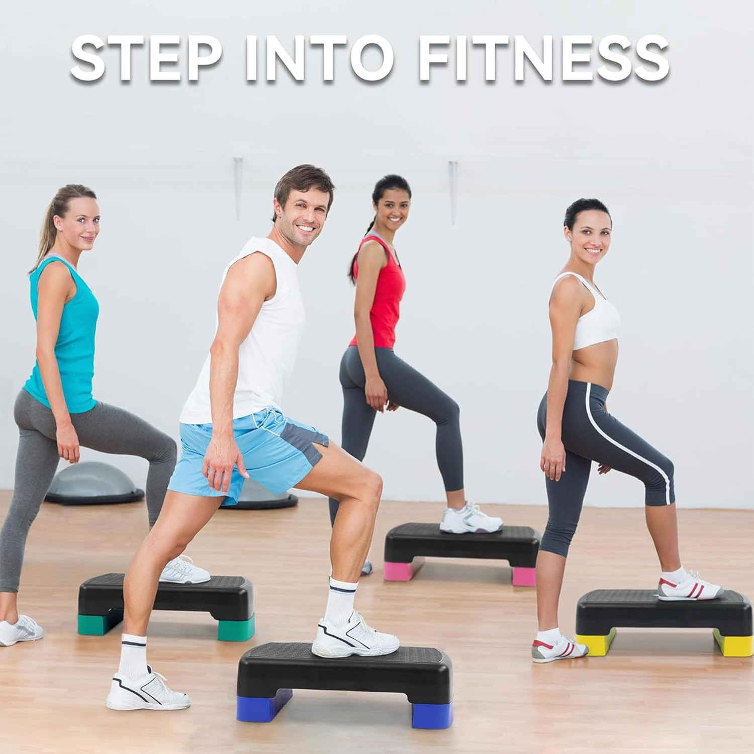 Aerobic Step Platform Trainer with Adjustable 2-Level Risers, 400 Pound Weight C