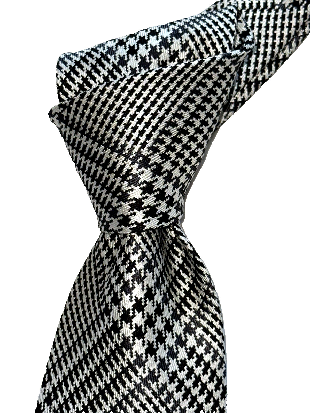 $395 NWT TOM FORD Black & White Prince of Wales grid check 3.6” silk neck Tie