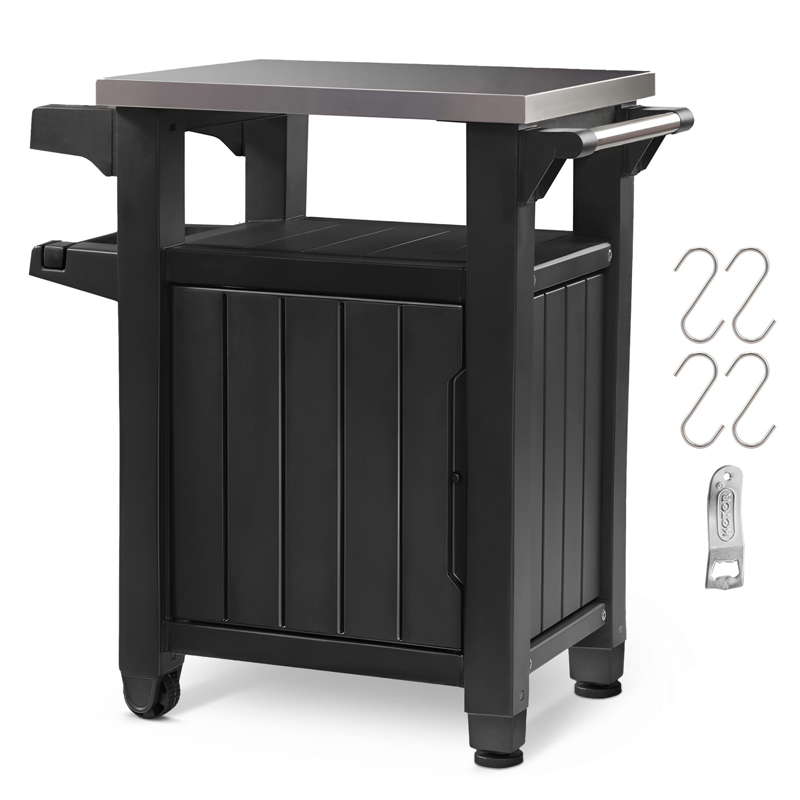 Keter 230852 Unity Portable Table and Storage Cabinet with Hooks, Gray(Open Box)